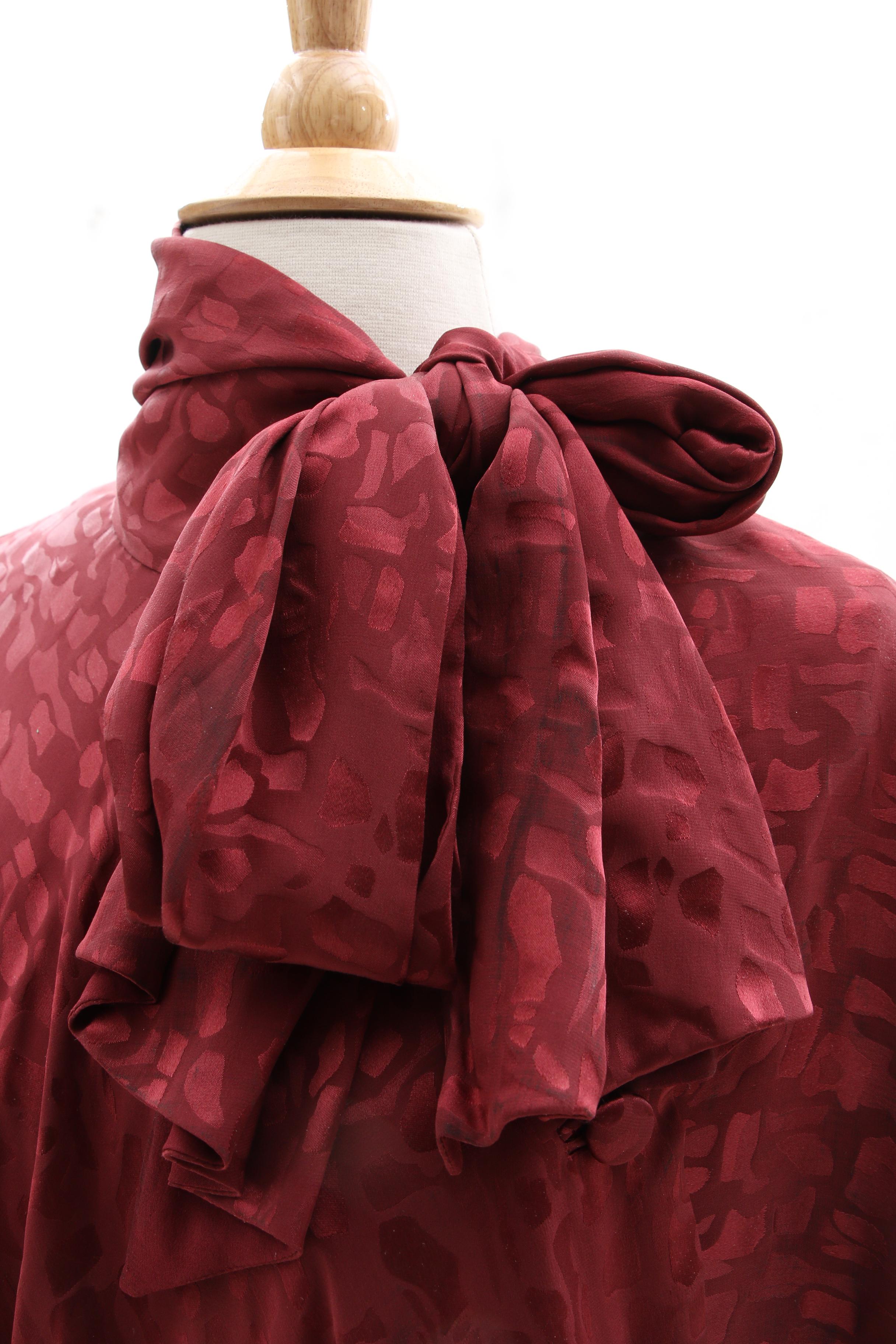 Pauline Trigère Leopard Print Burgundy Silk Bubble Hem Dress