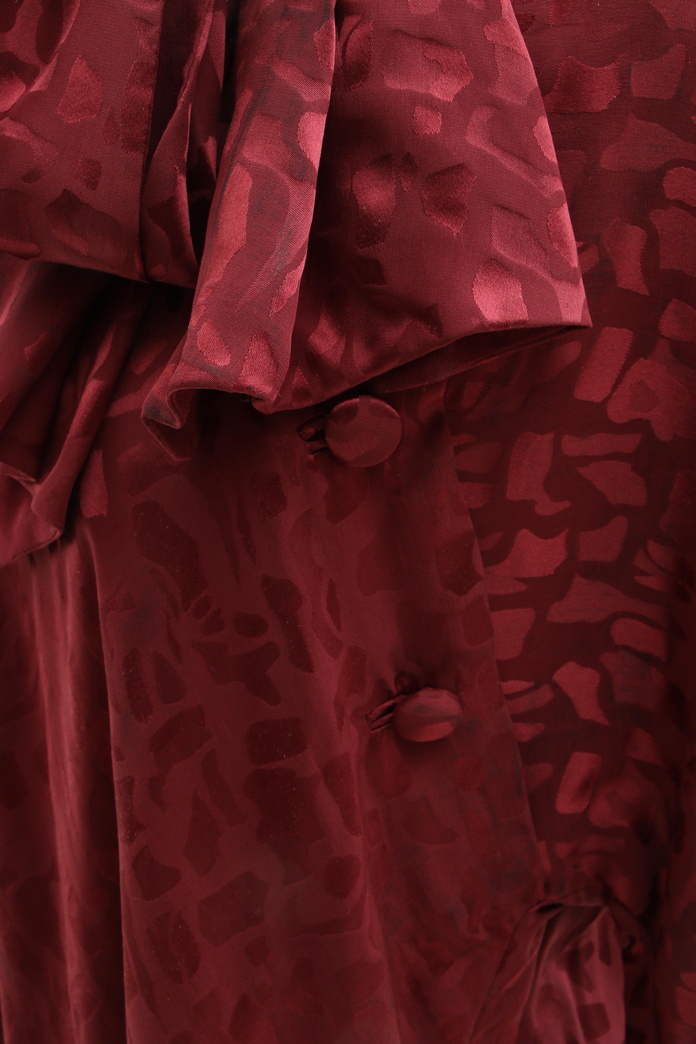 Pauline Trigère Leopard Print Burgundy Silk Bubble Hem Dress