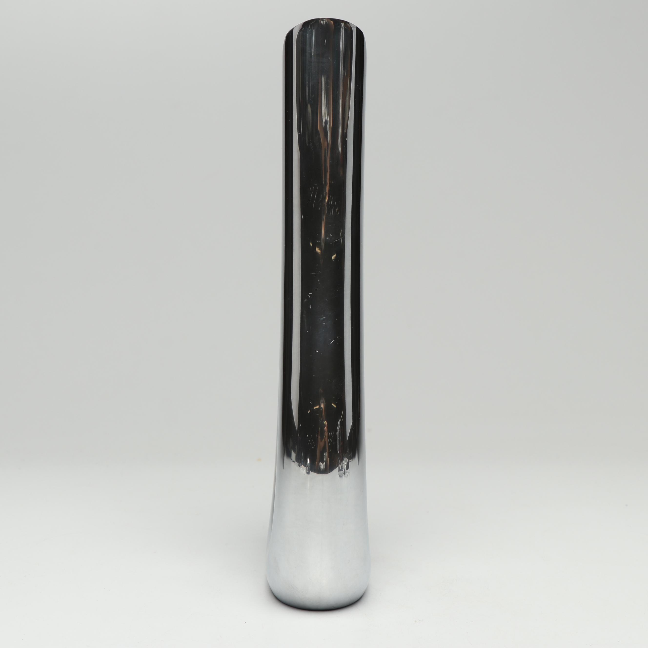 Nambé Candleholder Vase with Modern Art Glass Candlesticks and Nambé Holders