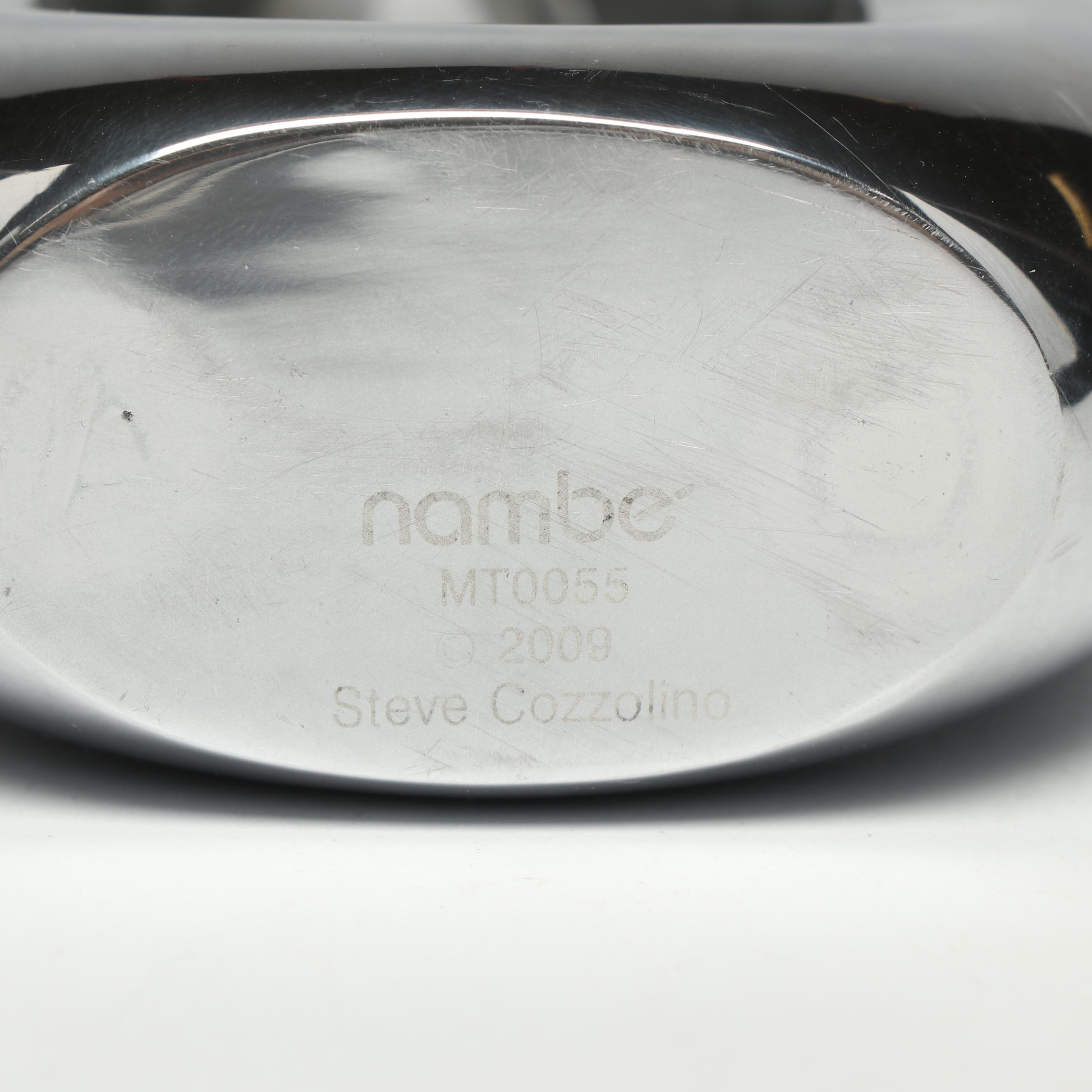 Nambé Candleholder Vase with Modern Art Glass Candlesticks and Nambé Holders