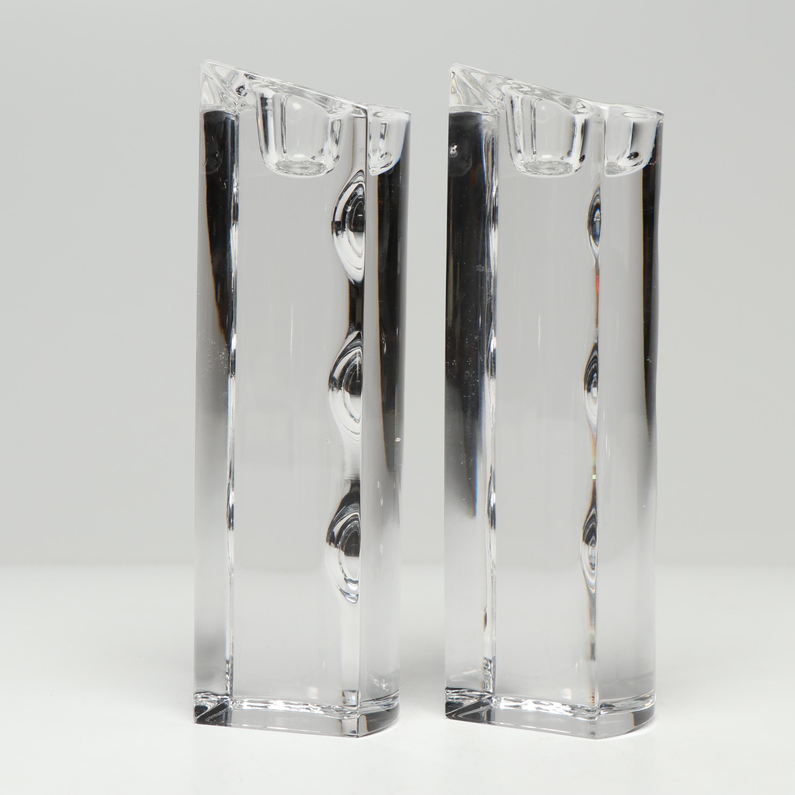 Nambé Candleholder Vase with Modern Art Glass Candlesticks and Nambé Holders
