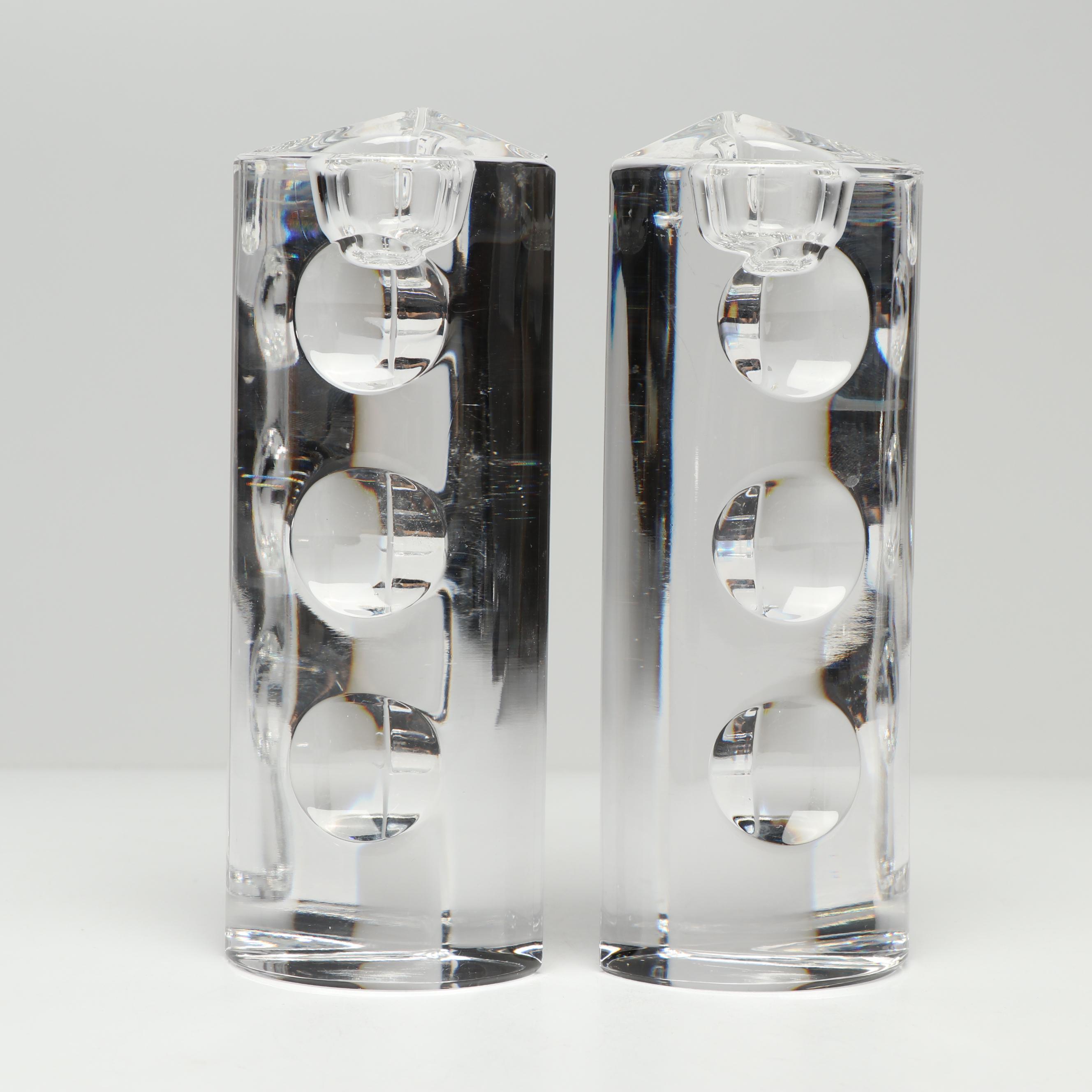 Nambé Candleholder Vase with Modern Art Glass Candlesticks and Nambé Holders