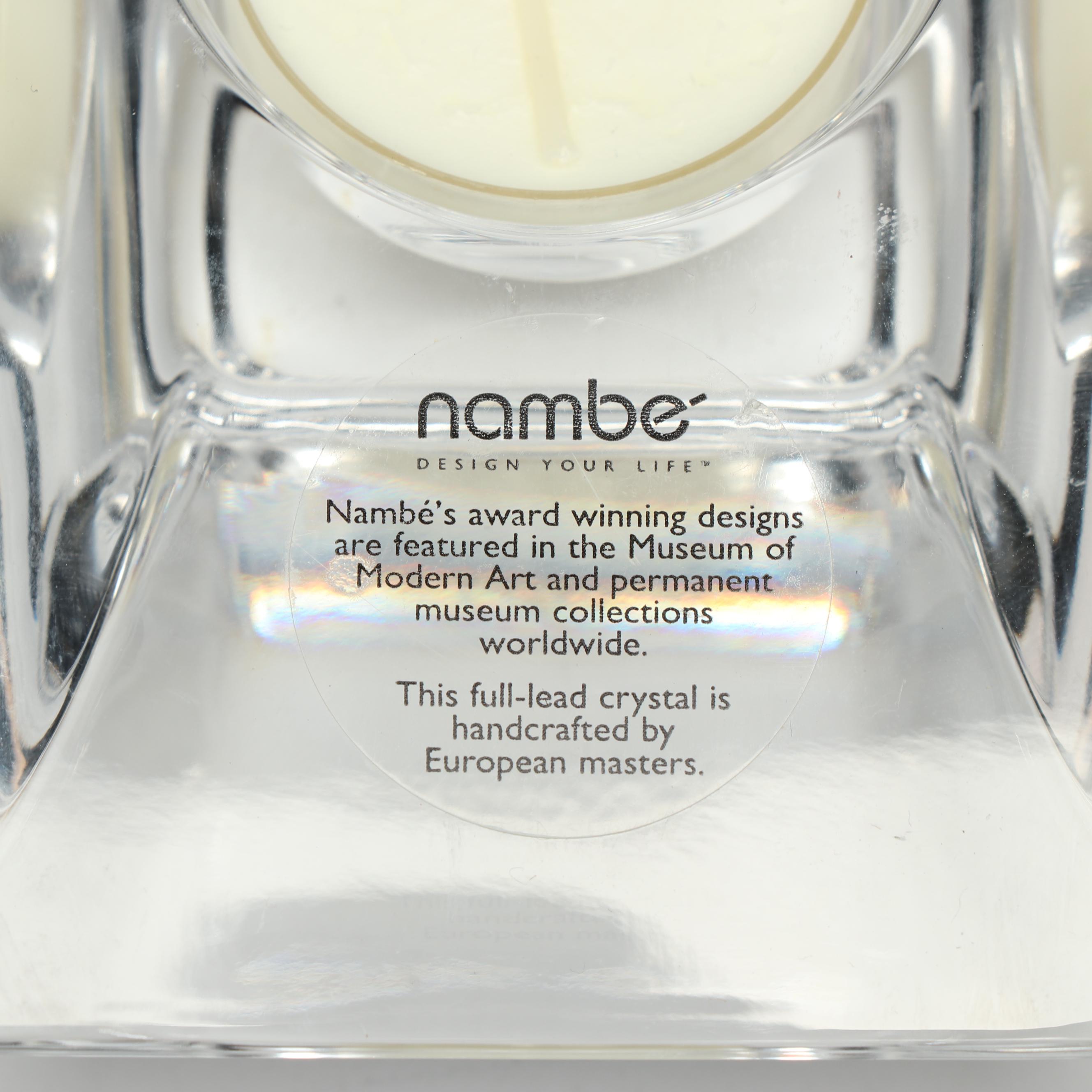 Nambé Candleholder Vase with Modern Art Glass Candlesticks and Nambé Holders