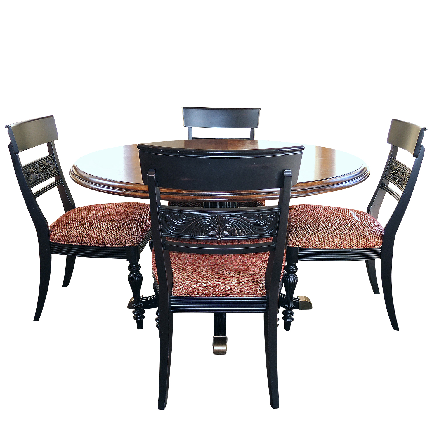 Drexel Pedestal Dining Table and Ethan Allen Side Chairs, Contemporary