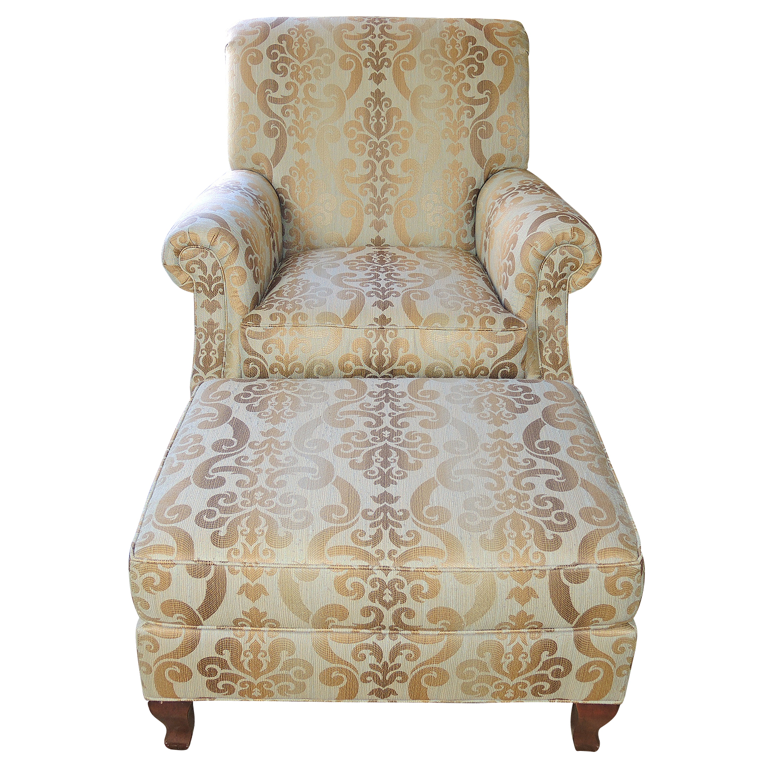 Ethan Allen Upholstered Arm Chair and Ottoman