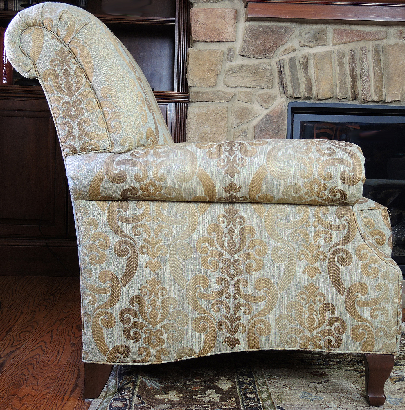 Ethan Allen Upholstered Arm Chair and Ottoman