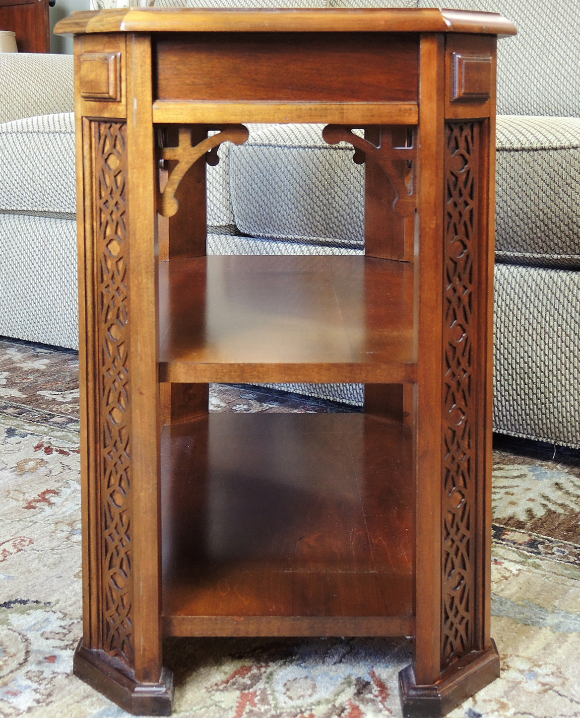 George III Style Transitional Fruitwood Side Table with Shelves