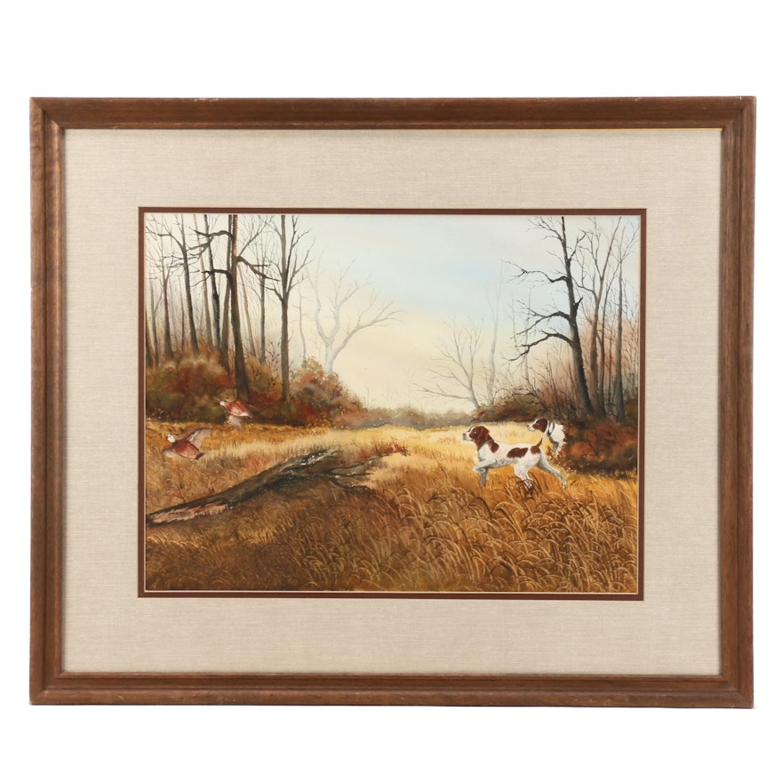 Rita Smith Watercolor of Hunting Dogs with Game Birds