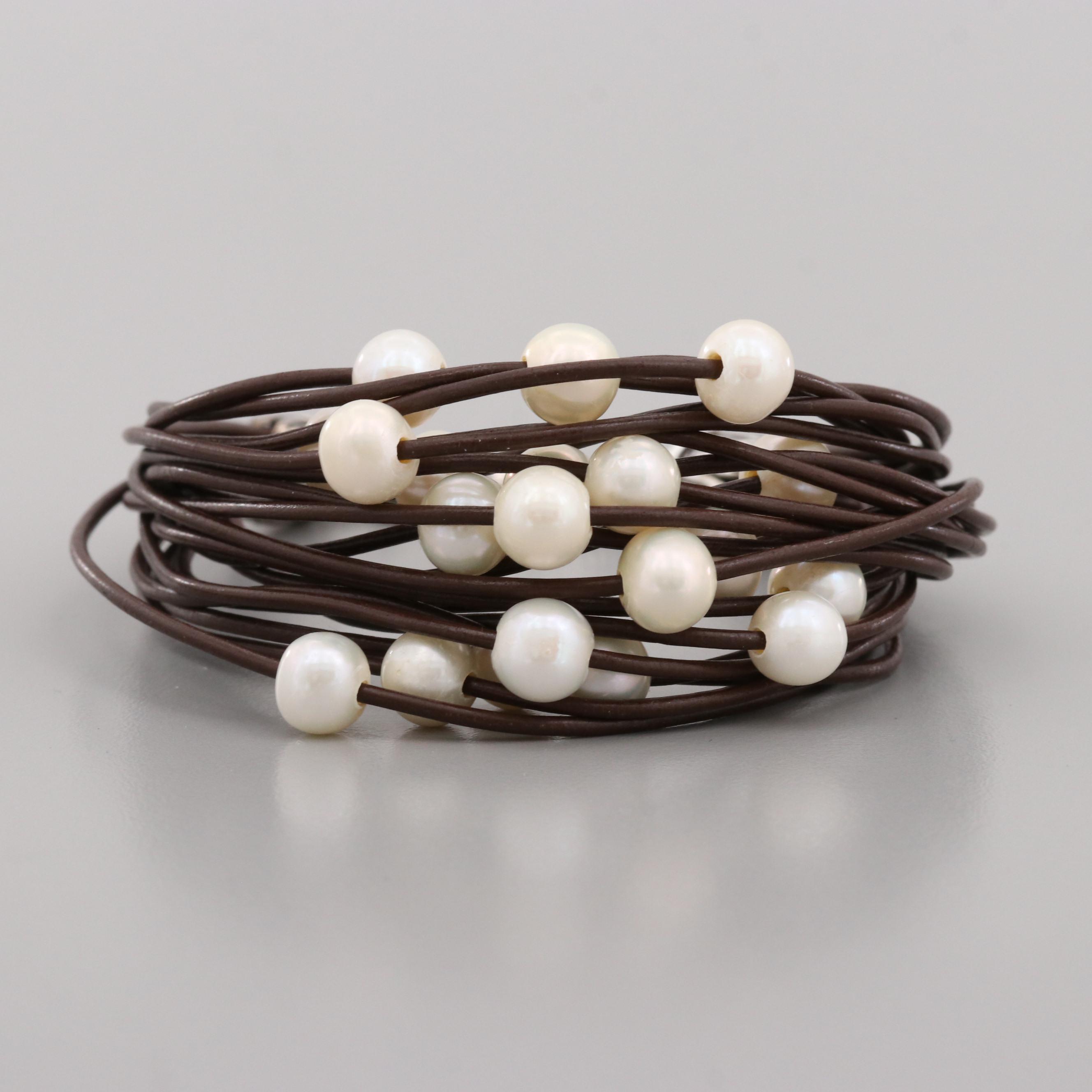 Chan Luu Sterling Silver Twenty Strand Cultured Pearl Bracelet