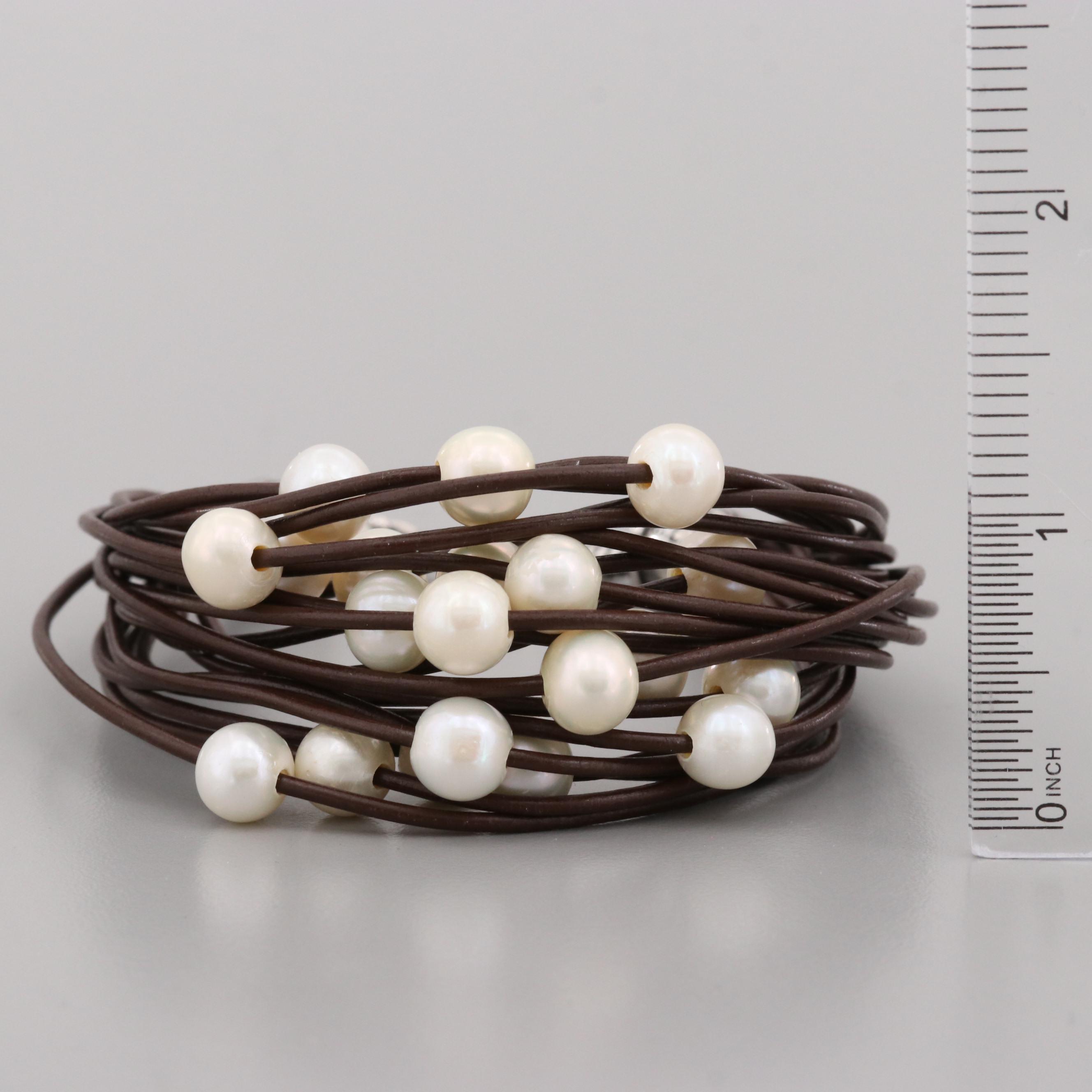 Chan Luu Sterling Silver Twenty Strand Cultured Pearl Bracelet