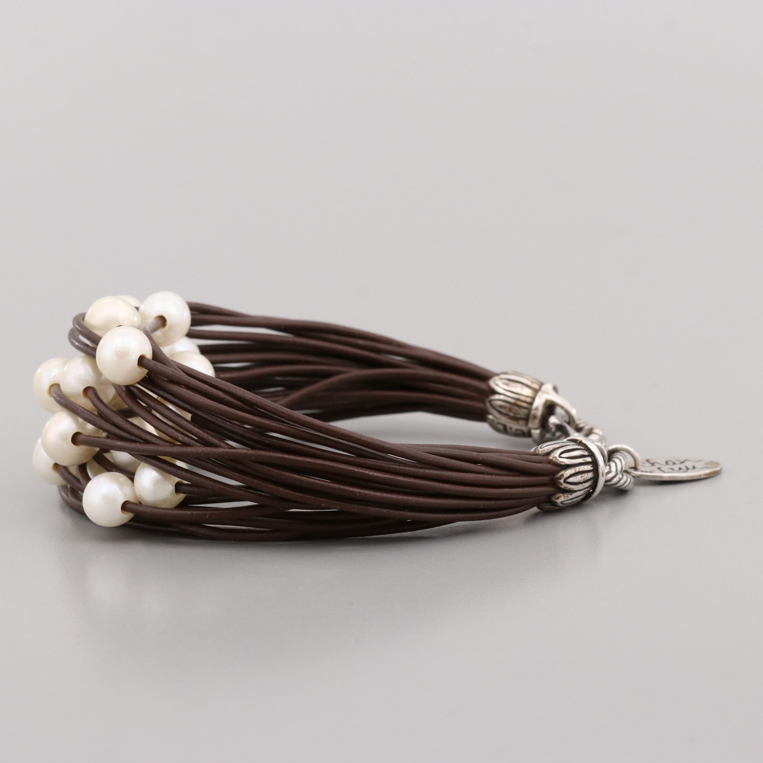 Chan Luu Sterling Silver Twenty Strand Cultured Pearl Bracelet