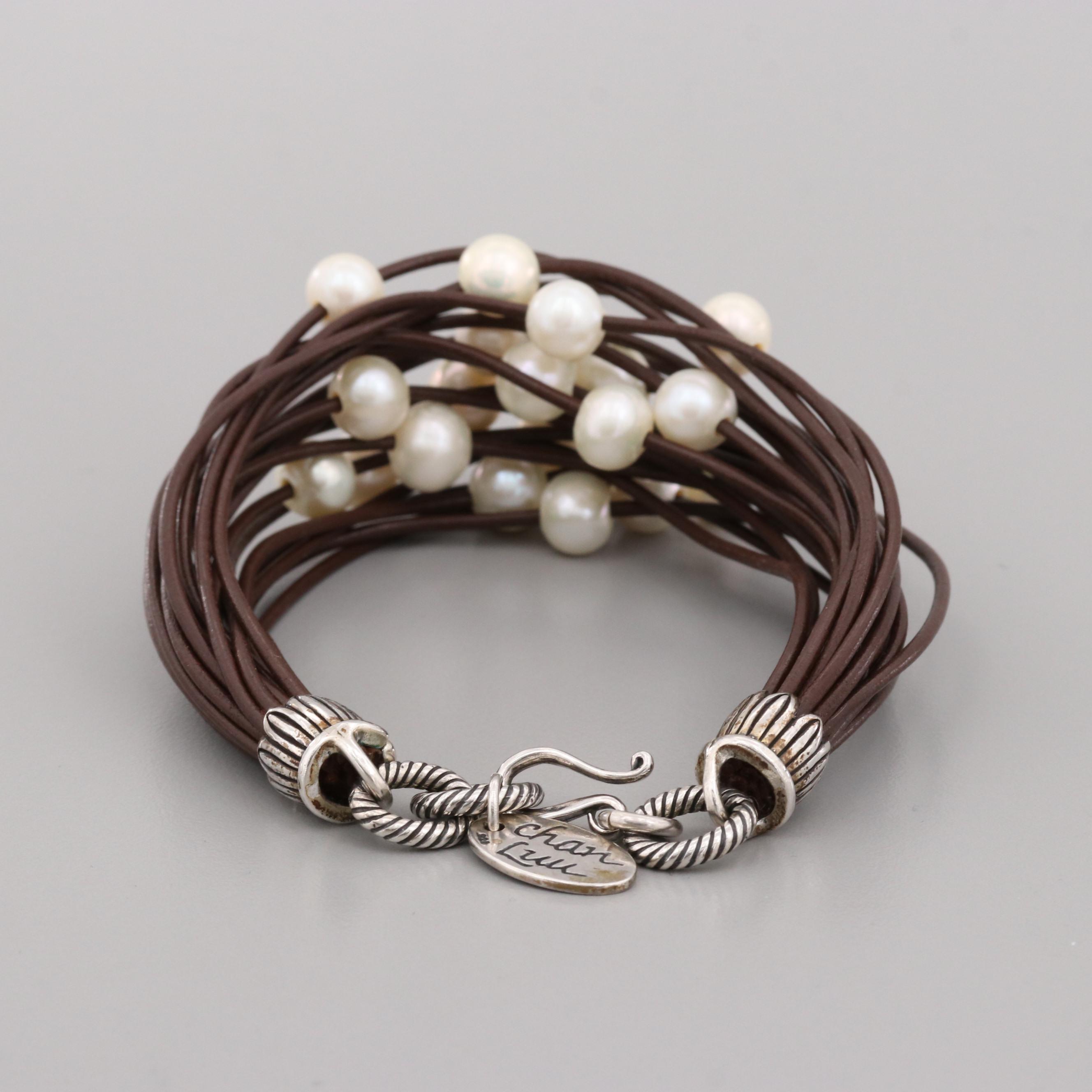 Chan Luu Sterling Silver Twenty Strand Cultured Pearl Bracelet