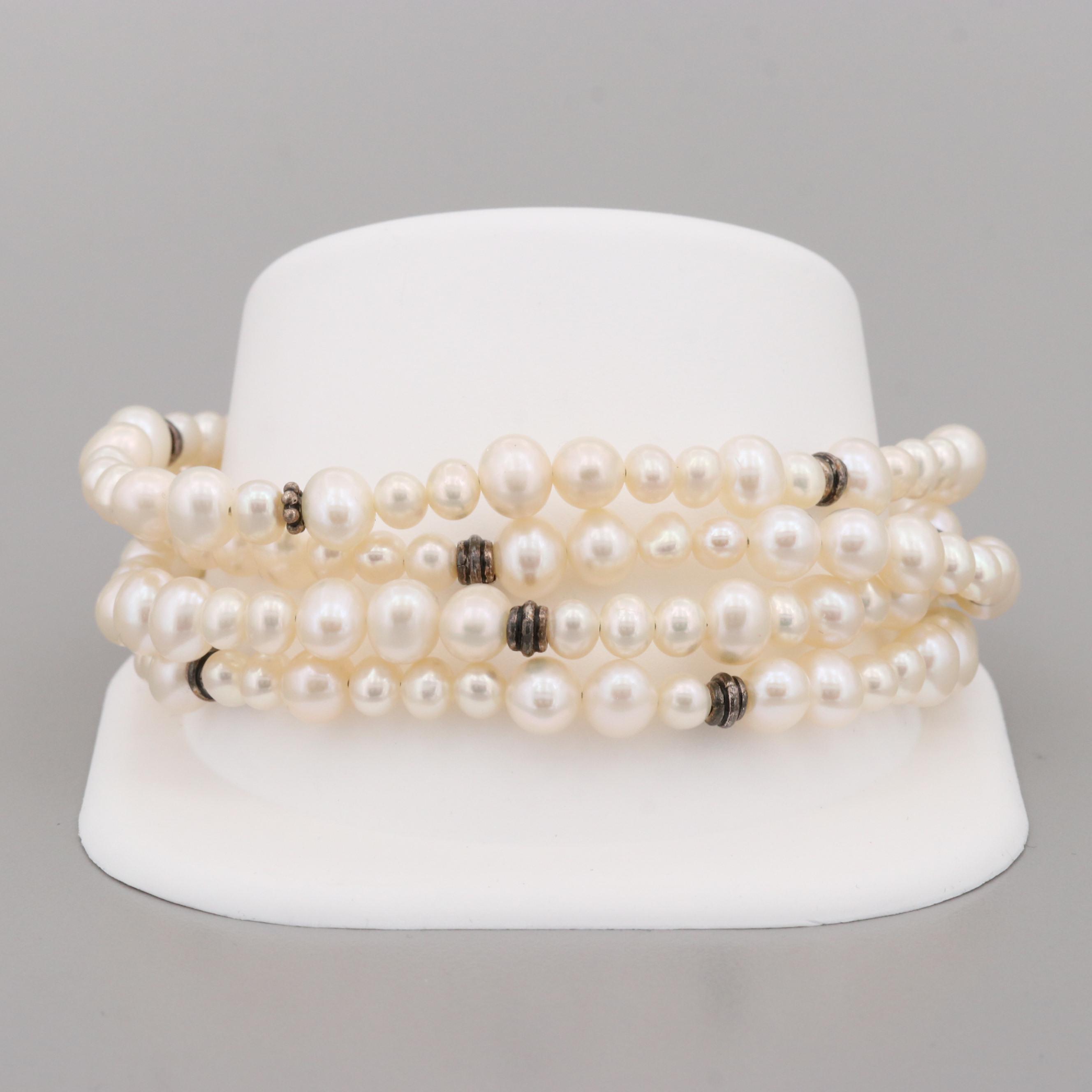 Paige Wallace Designs Sterling Silver Four Strand Cultured Pearl Bracelet