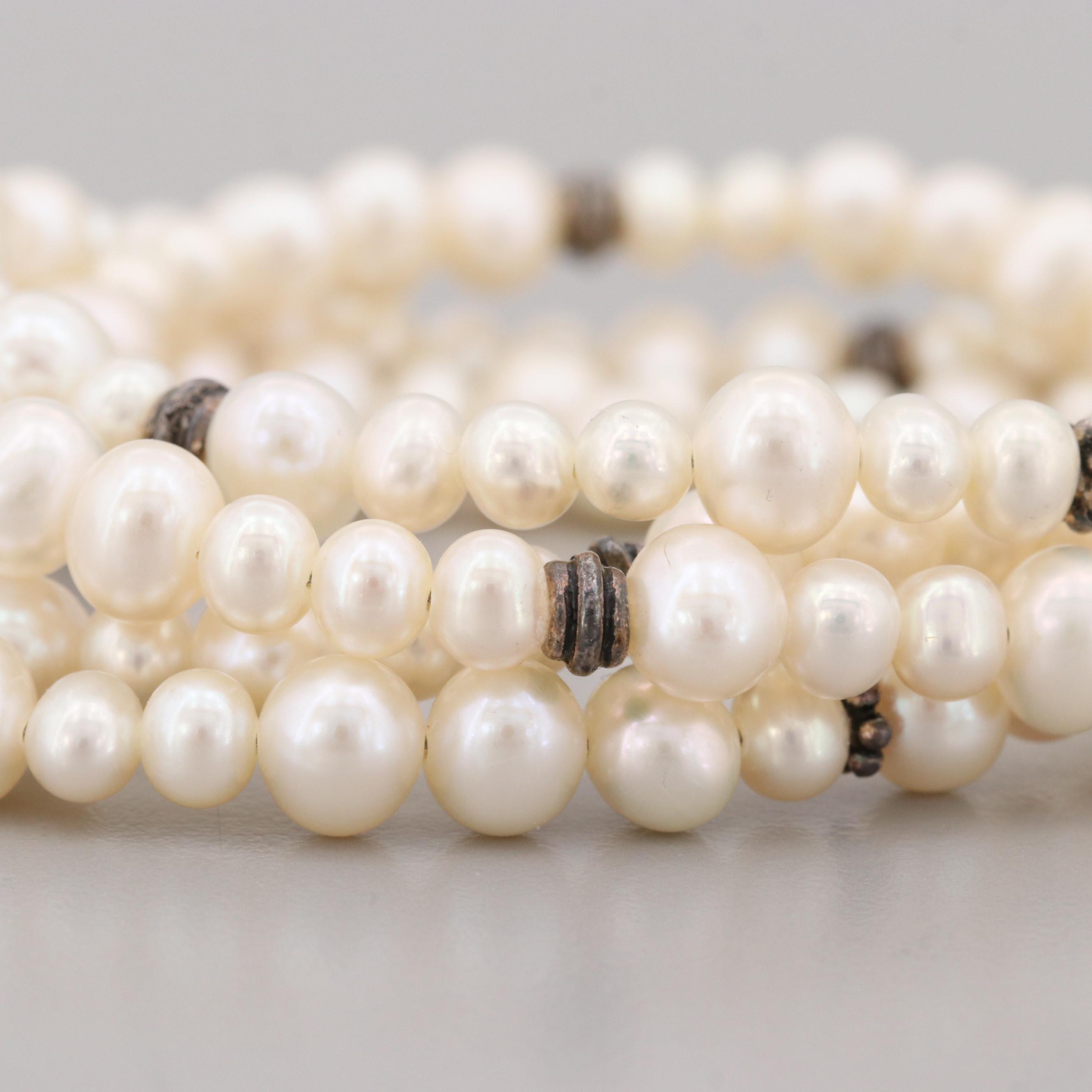 Paige Wallace Designs Sterling Silver Four Strand Cultured Pearl Bracelet