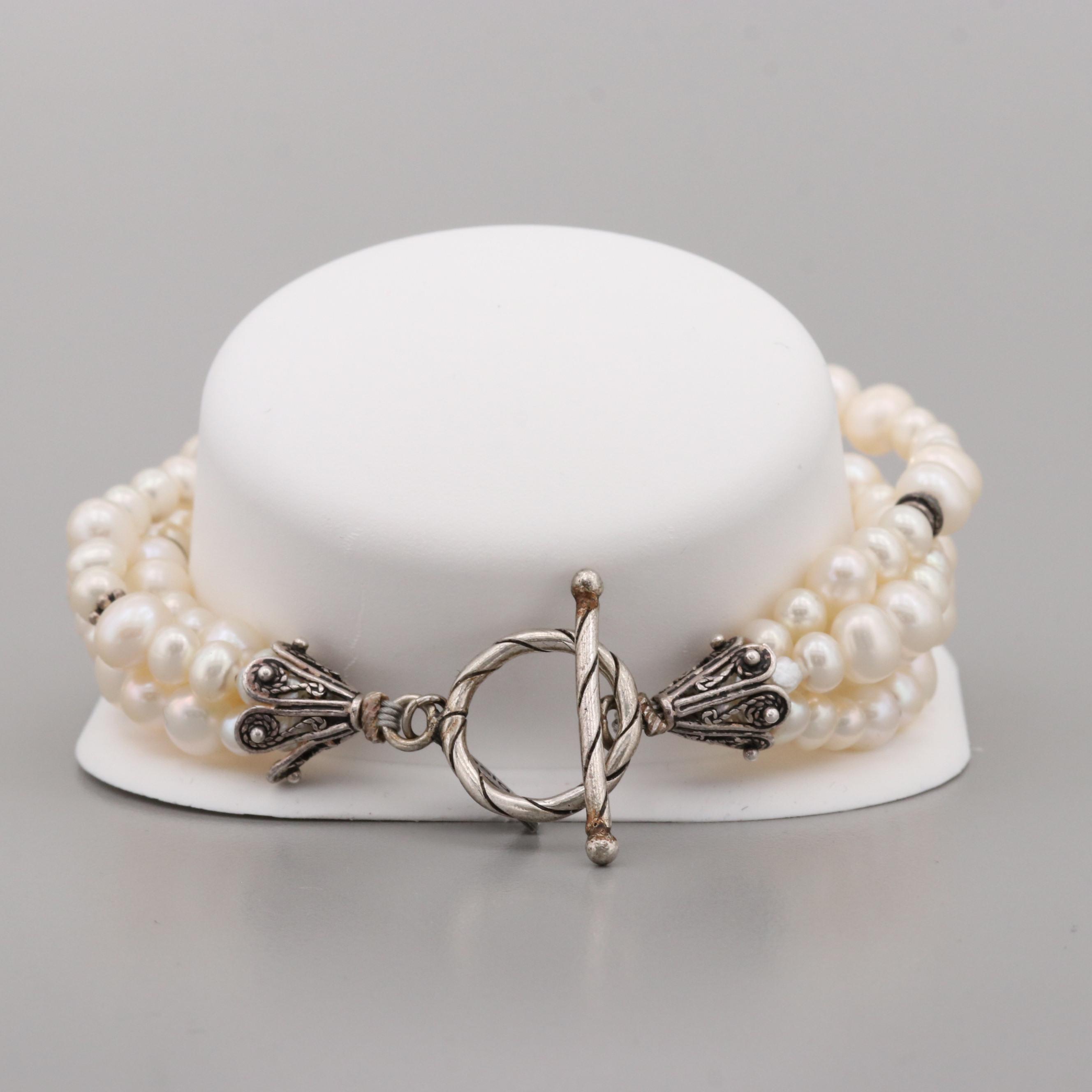 Paige Wallace Designs Sterling Silver Four Strand Cultured Pearl Bracelet