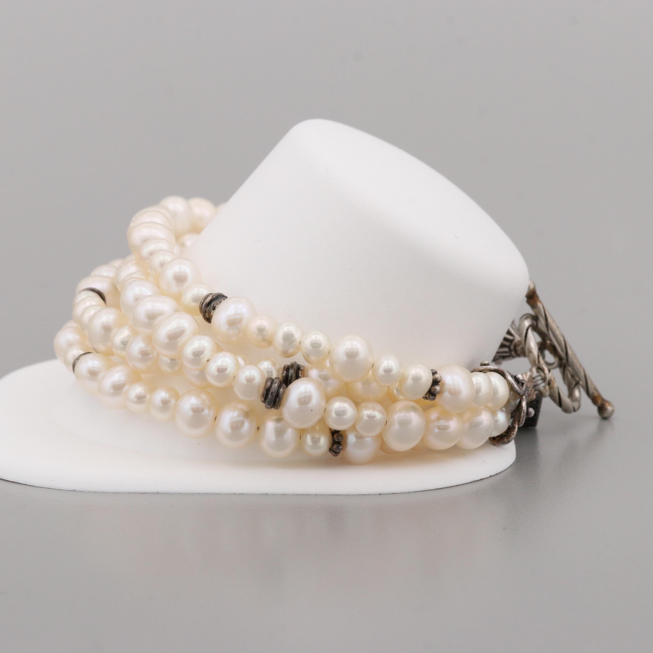 Paige Wallace Designs Sterling Silver Four Strand Cultured Pearl Bracelet