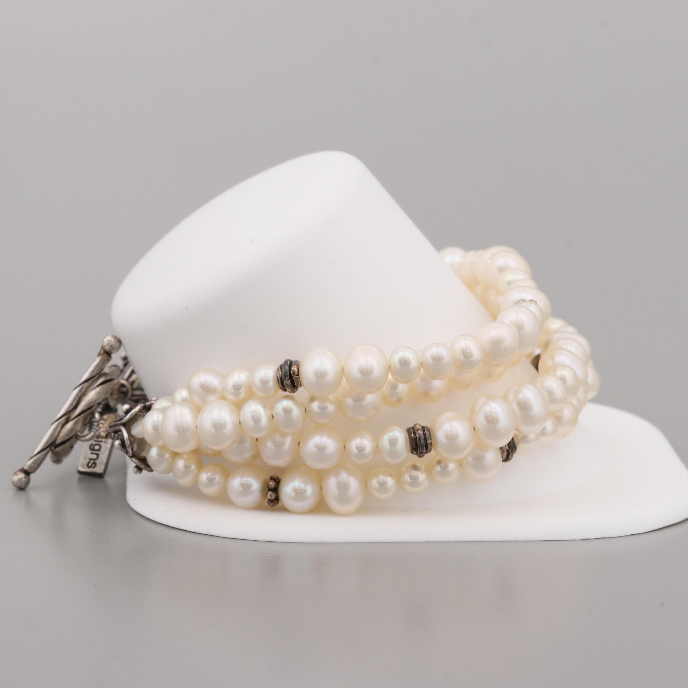 Paige Wallace Designs Sterling Silver Four Strand Cultured Pearl Bracelet
