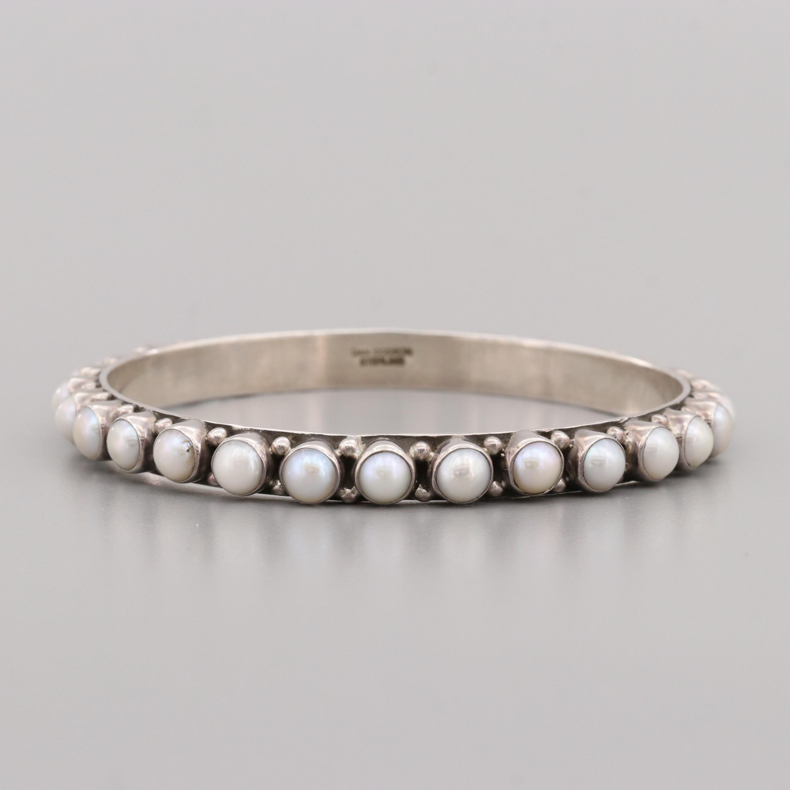 Dan Dodson Sterling Silver Cultured Pearl Bangle Bracelet