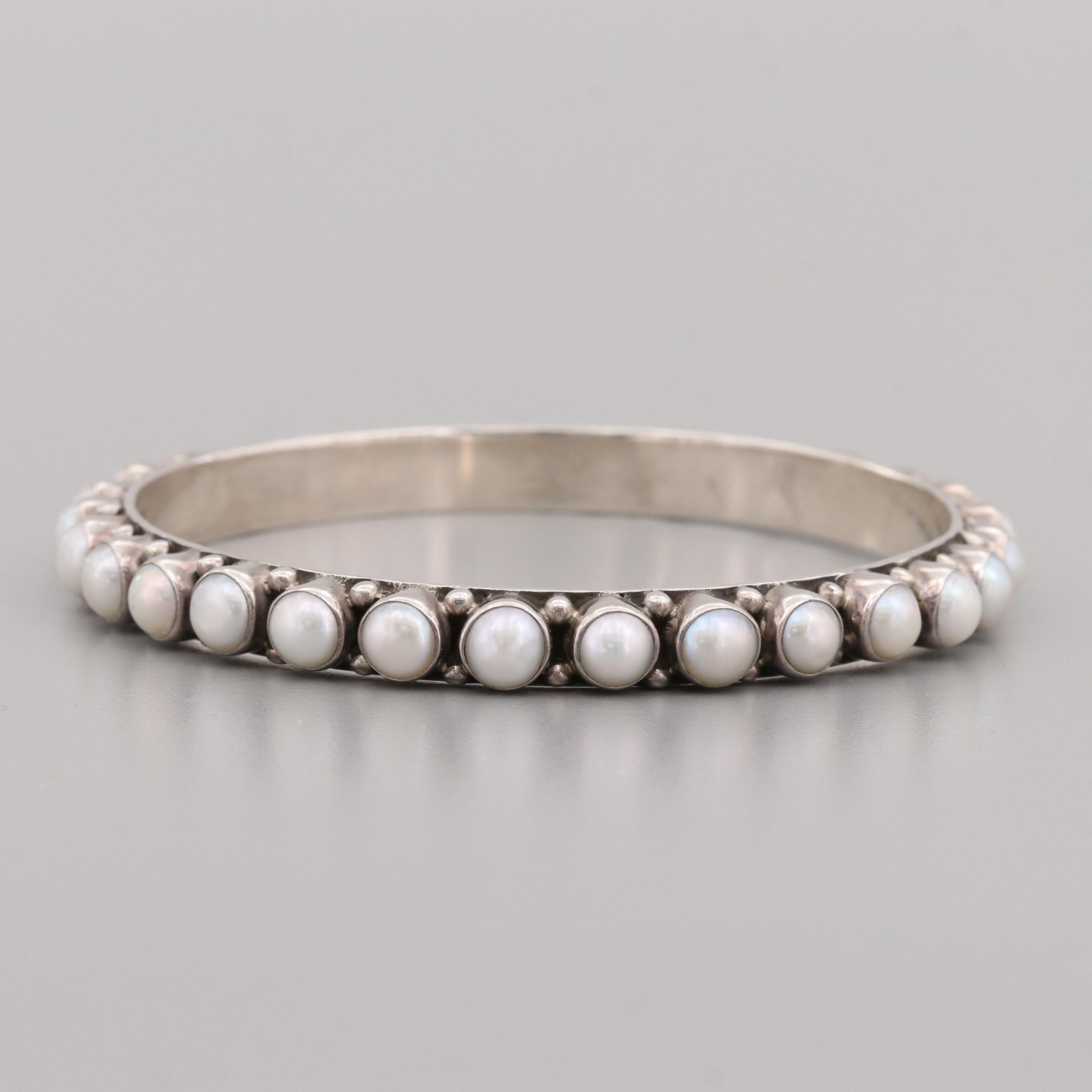 Dan Dodson Sterling Silver Cultured Pearl Bangle Bracelet