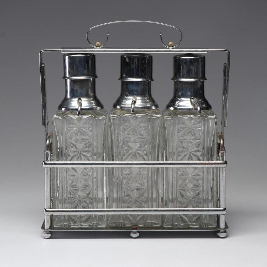 Mid-Century Stainless Steel and Glass Decanter Set
