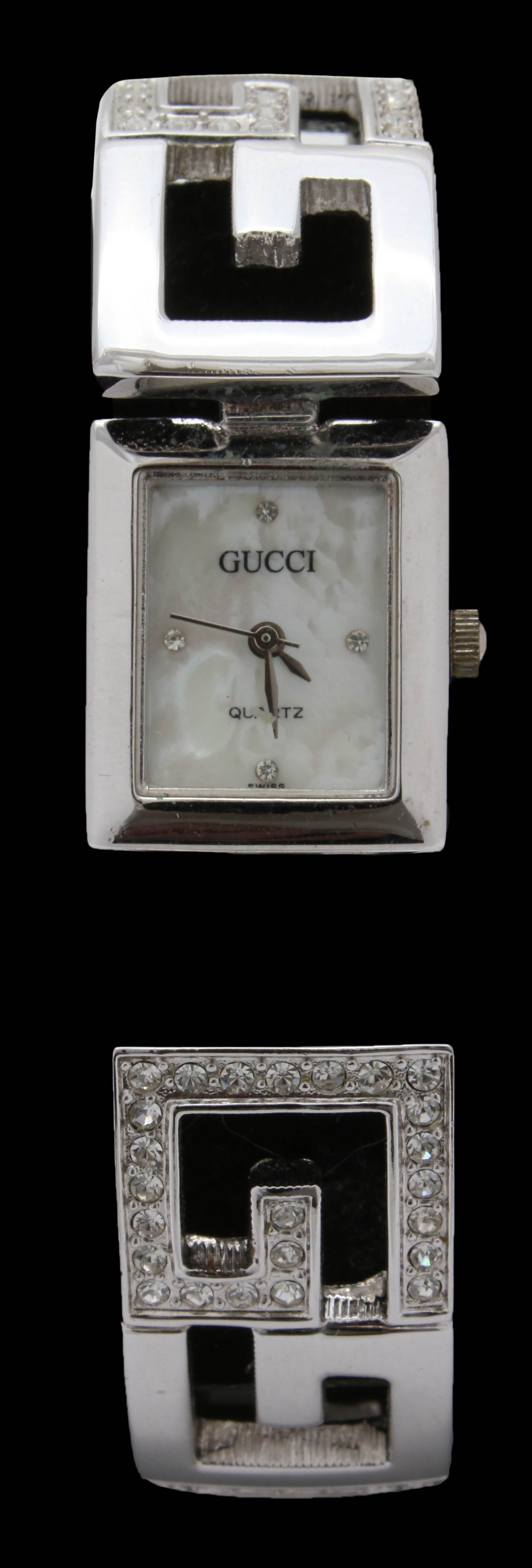 Gucci Logo Sterling Silver Hinged Bangle REF: 2201 Watch