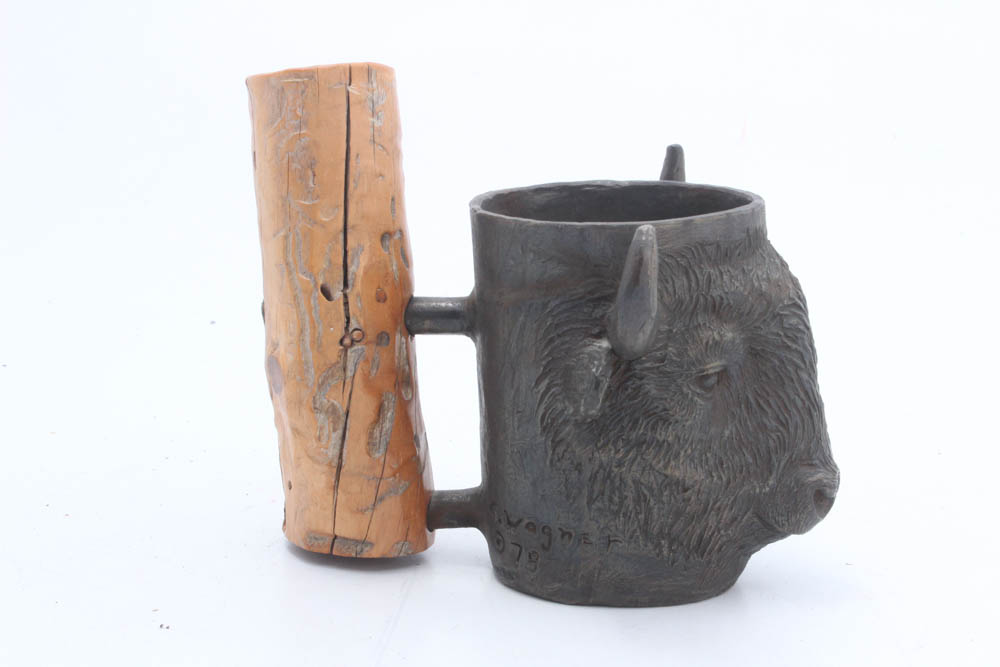 Carl Wagner Limited Edition Bronze Buffalo Mug, 1978