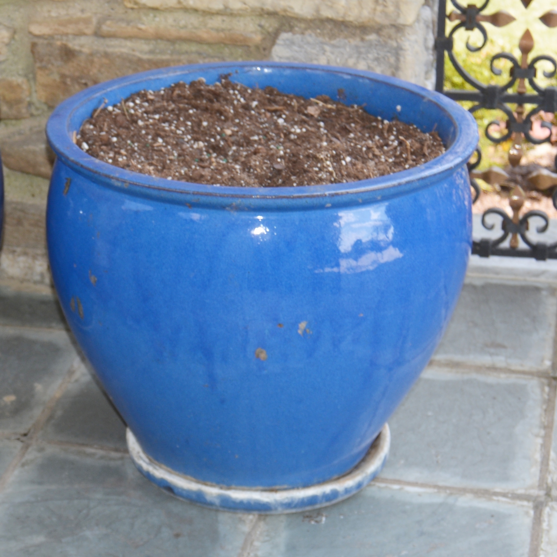 Blue Glazed Terracotta Outdoor Planter