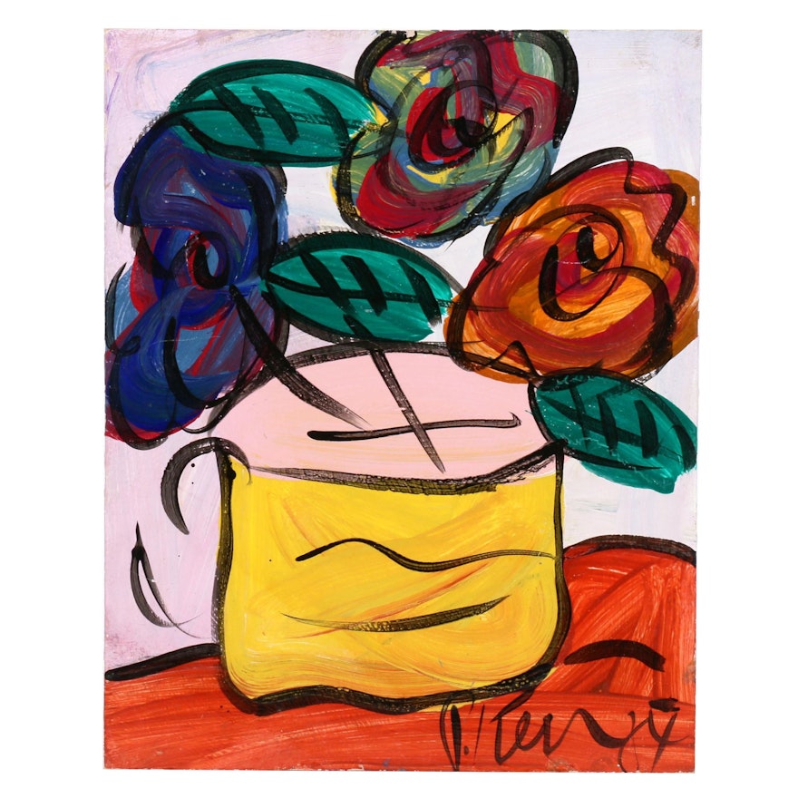 Peter Keil Still Life Oil Painting of Flowers in Vase