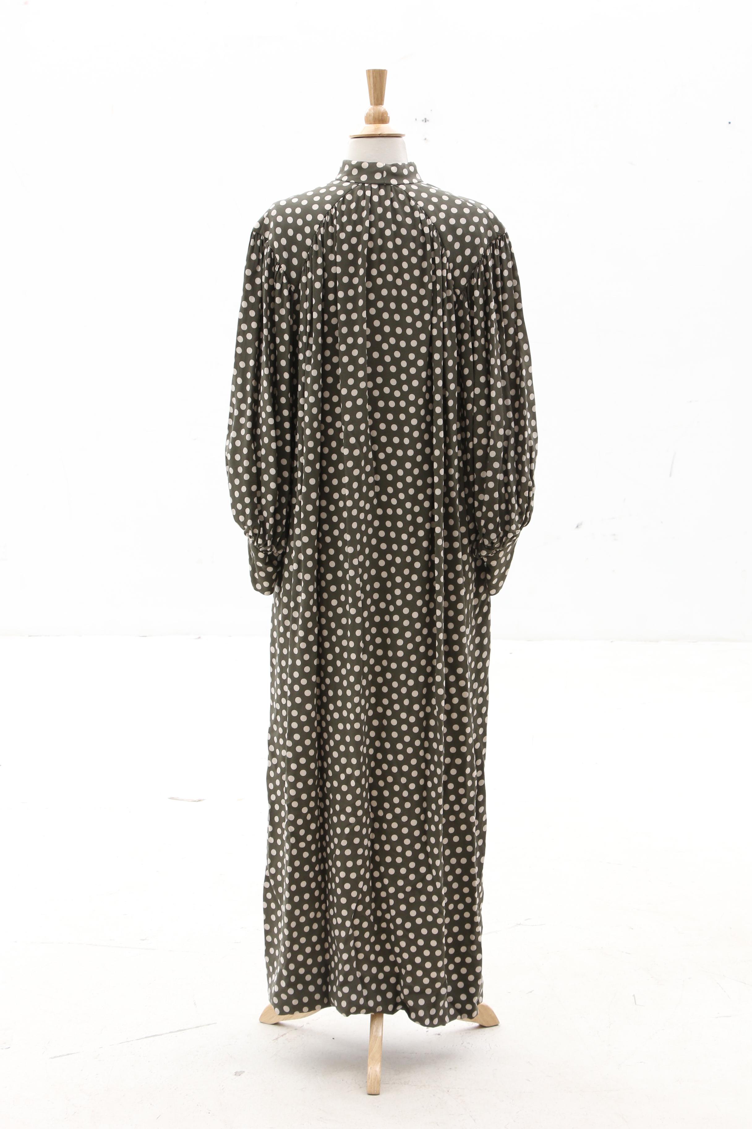 Pauline Trigère Green Polka Dot Print Silk Dress