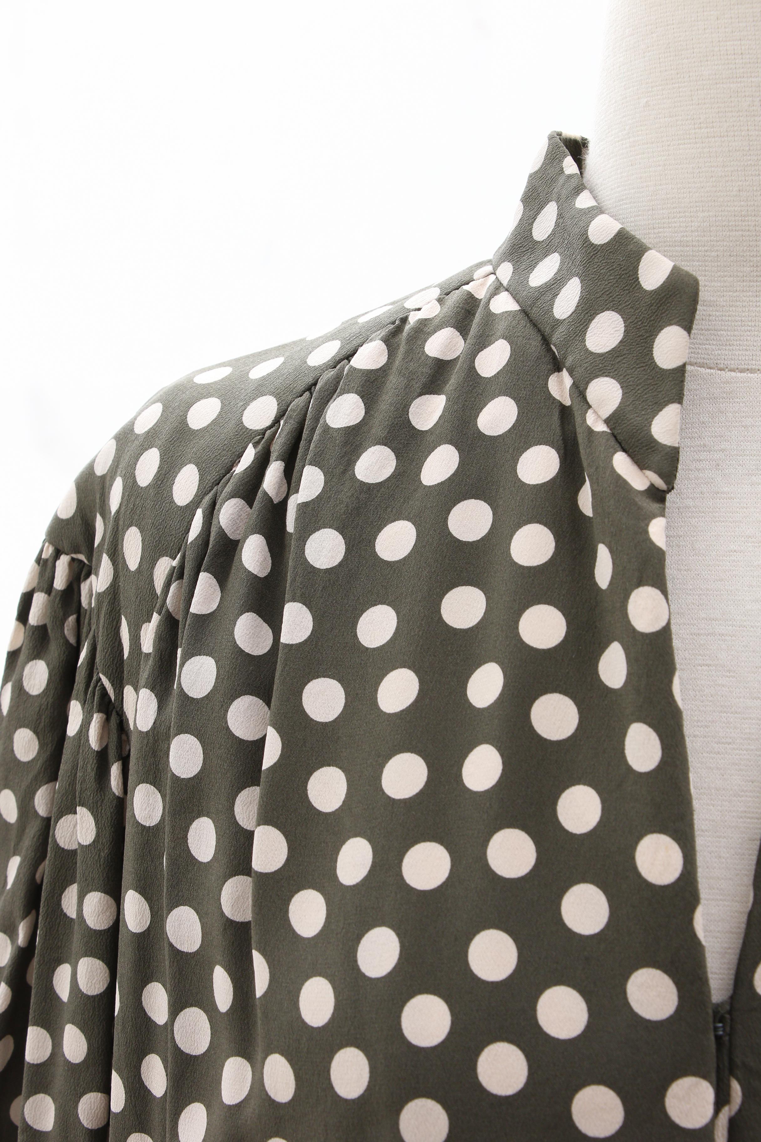 Pauline Trigère Green Polka Dot Print Silk Dress