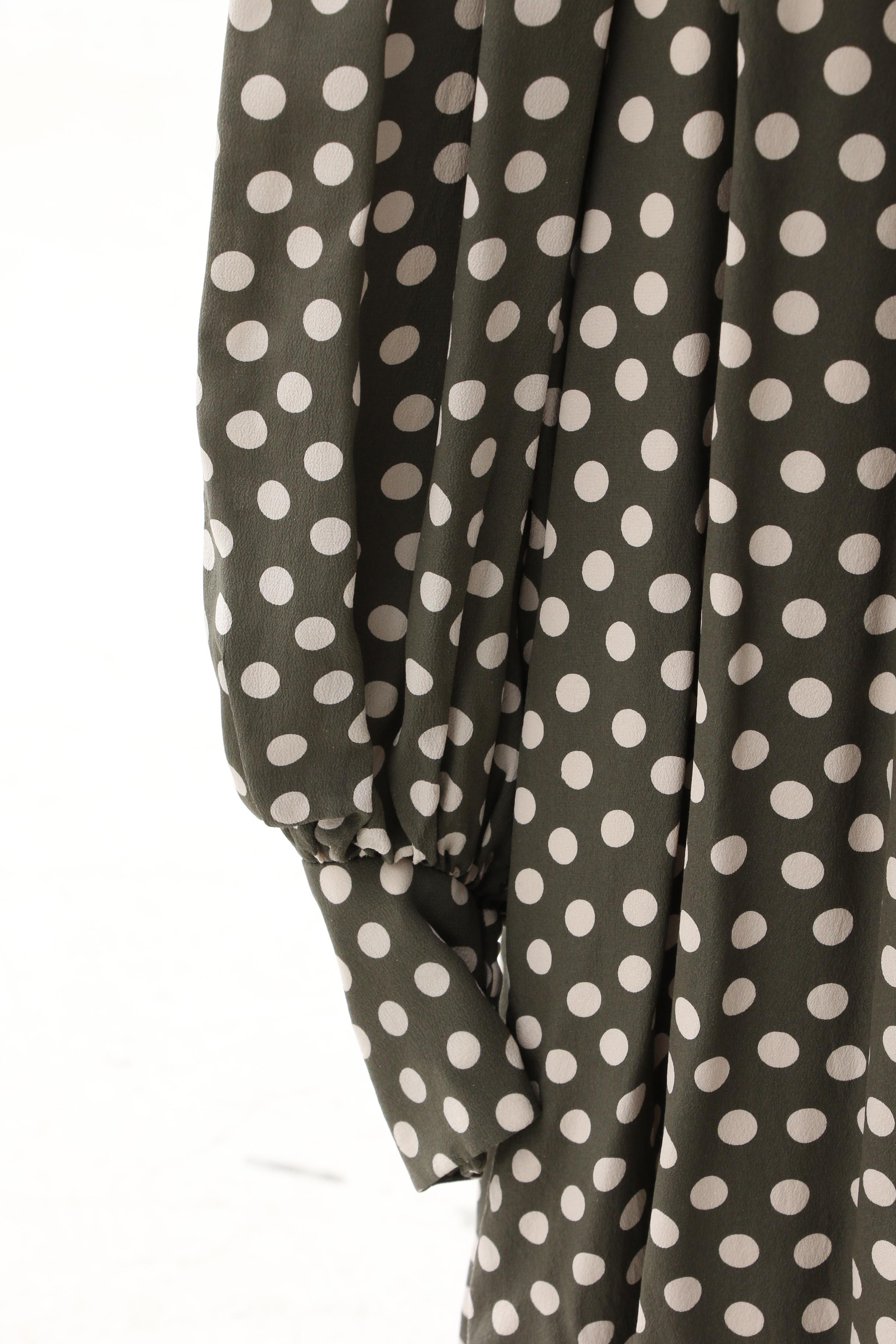 Pauline Trigère Green Polka Dot Print Silk Dress