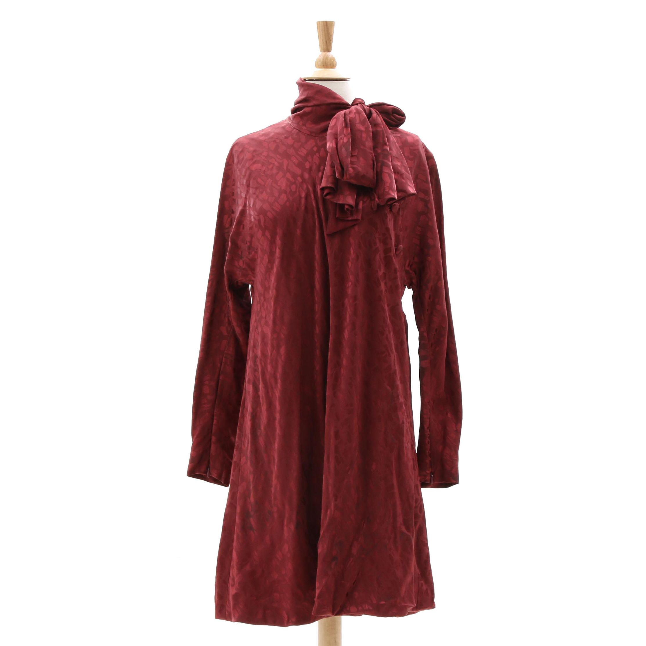 Pauline Trigère Leopard Print Burgundy Silk Bubble Hem Dress