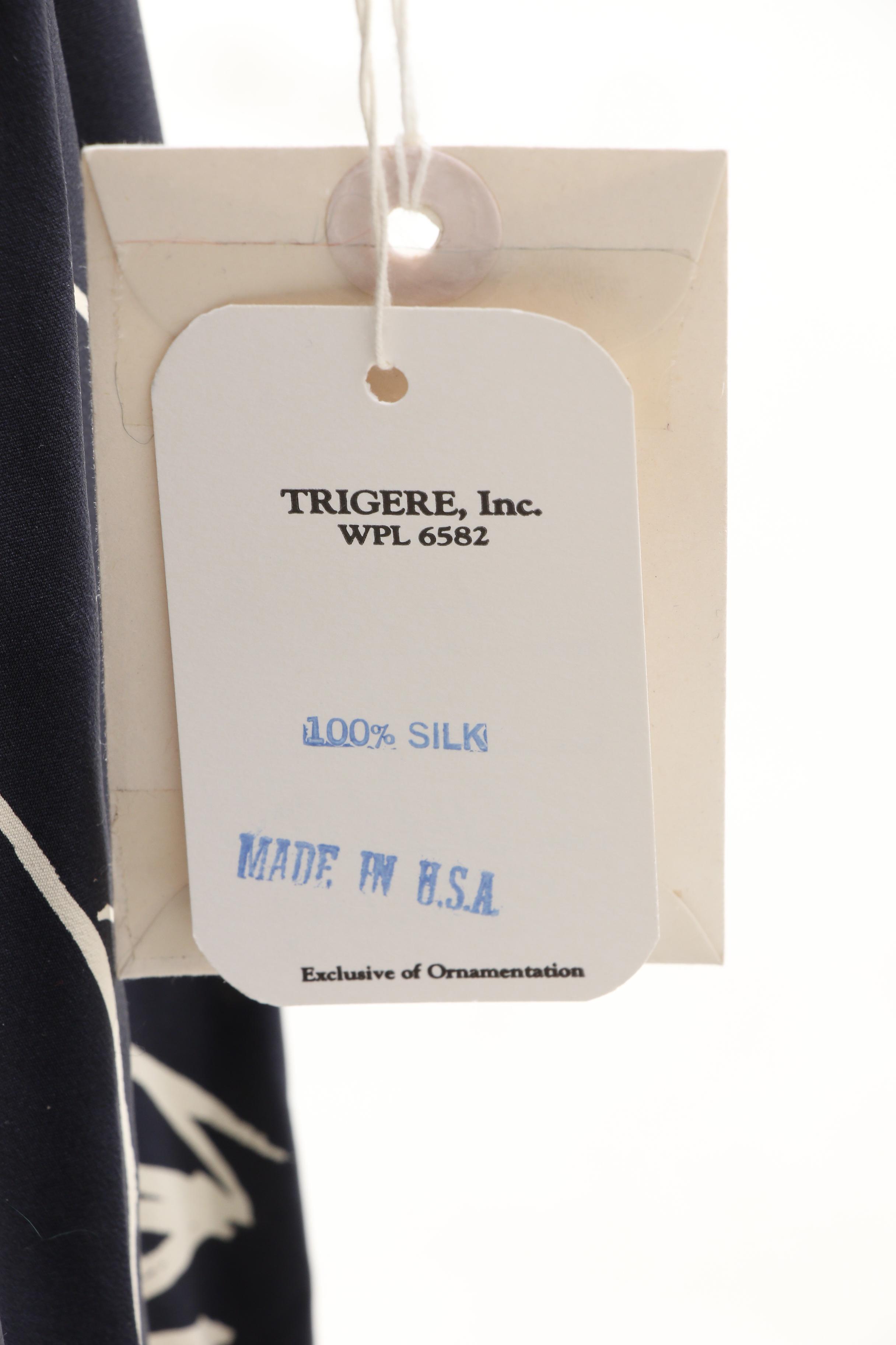 Pauline Trigère Navy Blue Abstract Print Silk Dress