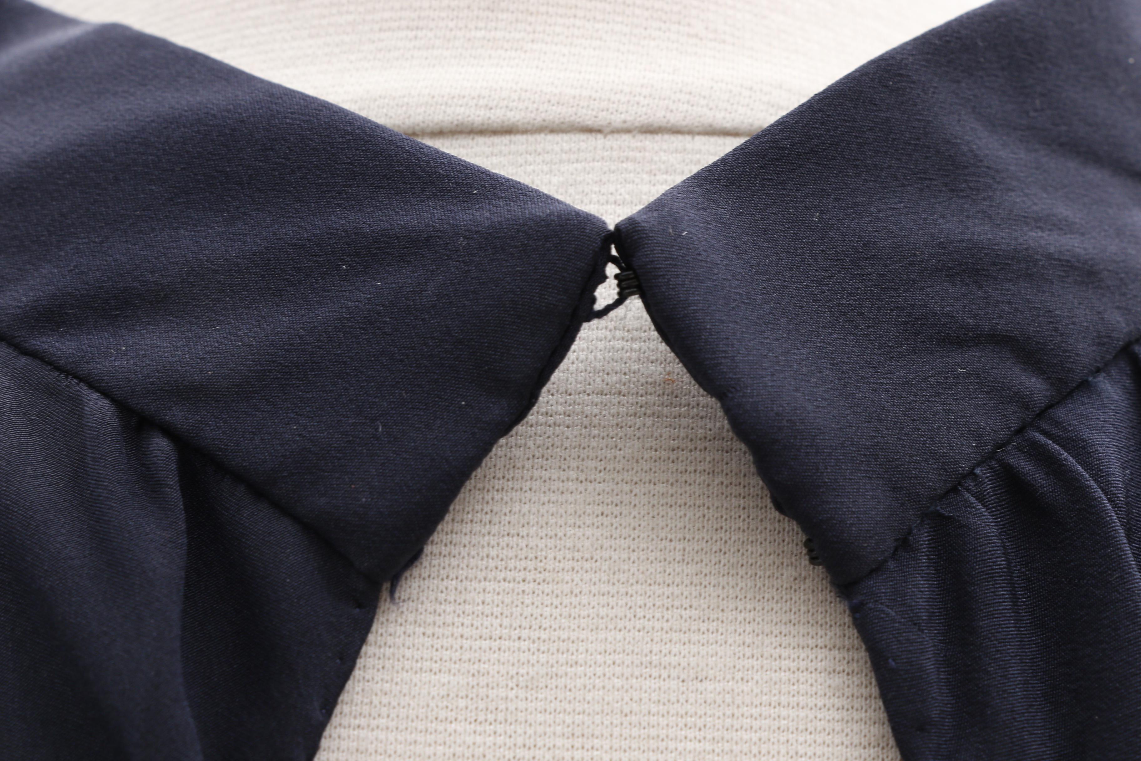 Pauline Trigère Navy Blue Abstract Print Silk Dress