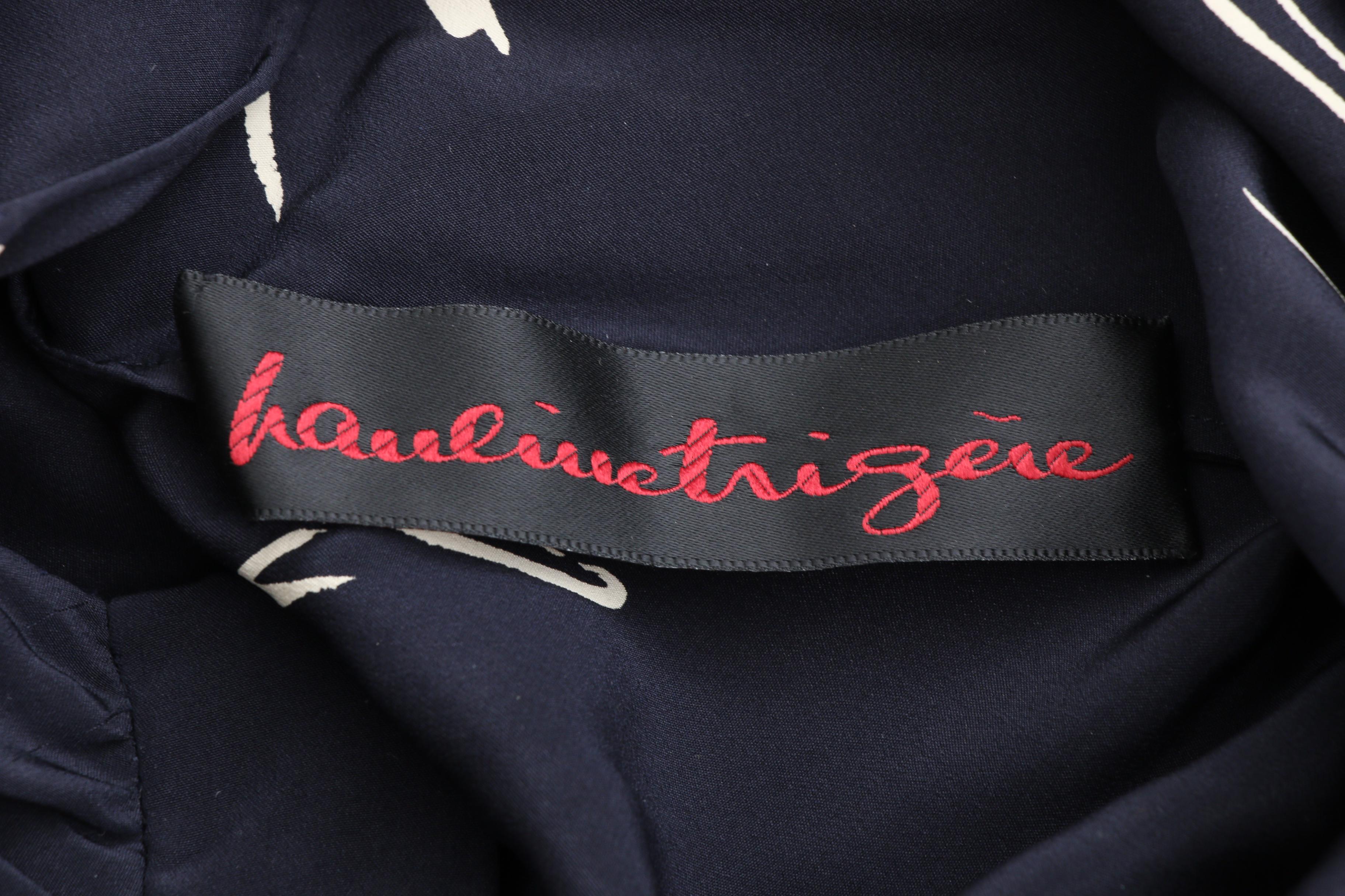 Pauline Trigère Navy Blue Abstract Print Silk Dress