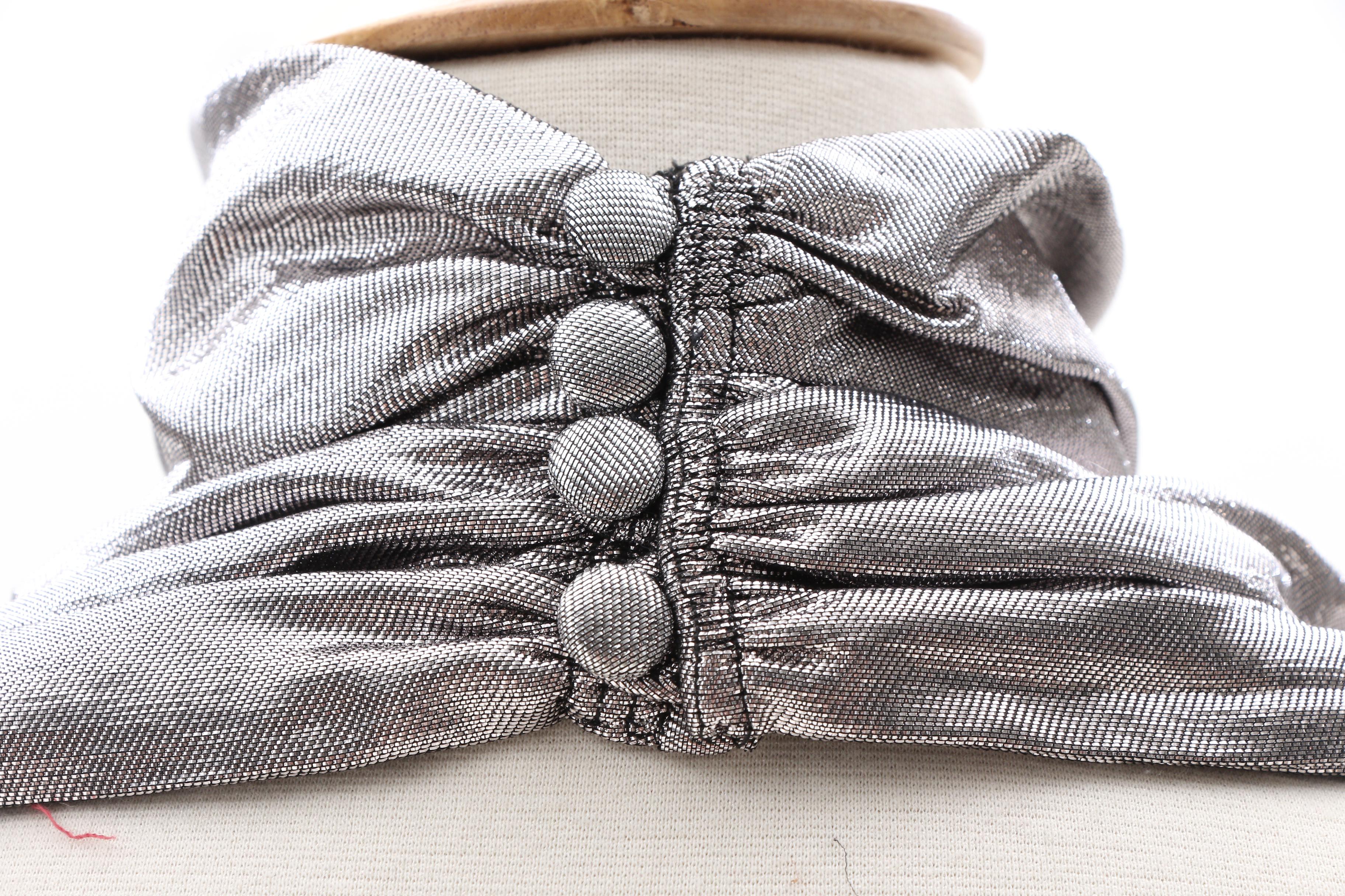 Pauline Trigère Flocked Silk Skirt Suit with Silver Lamé Bodysuit, 1970s Vintage