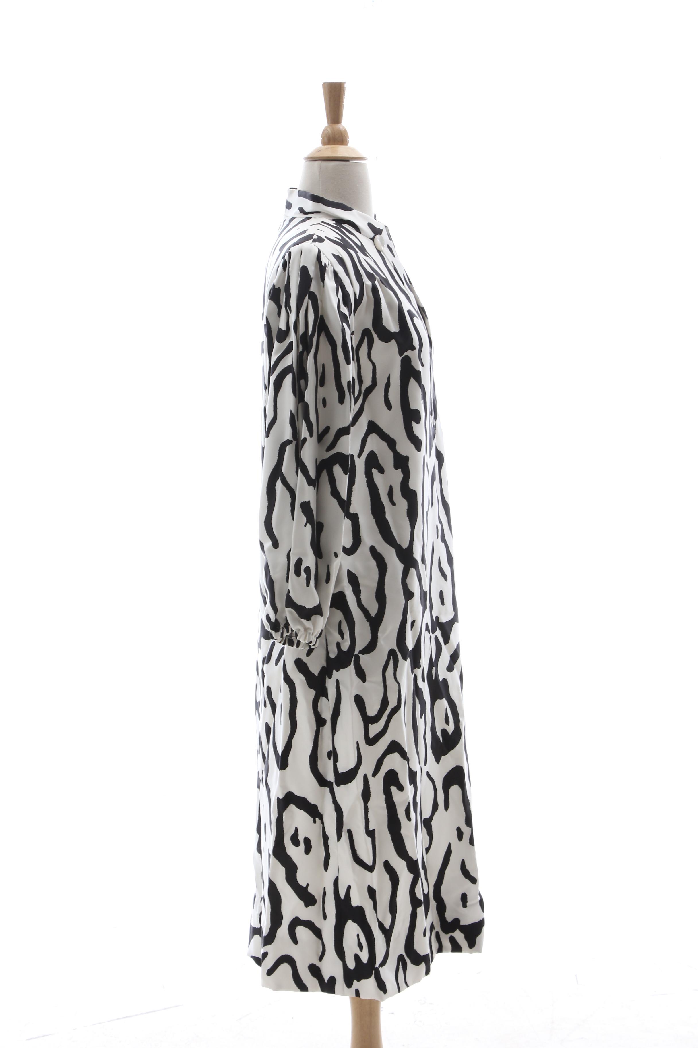 Pauline Trigère Black and White Abstract Print Silk Dress