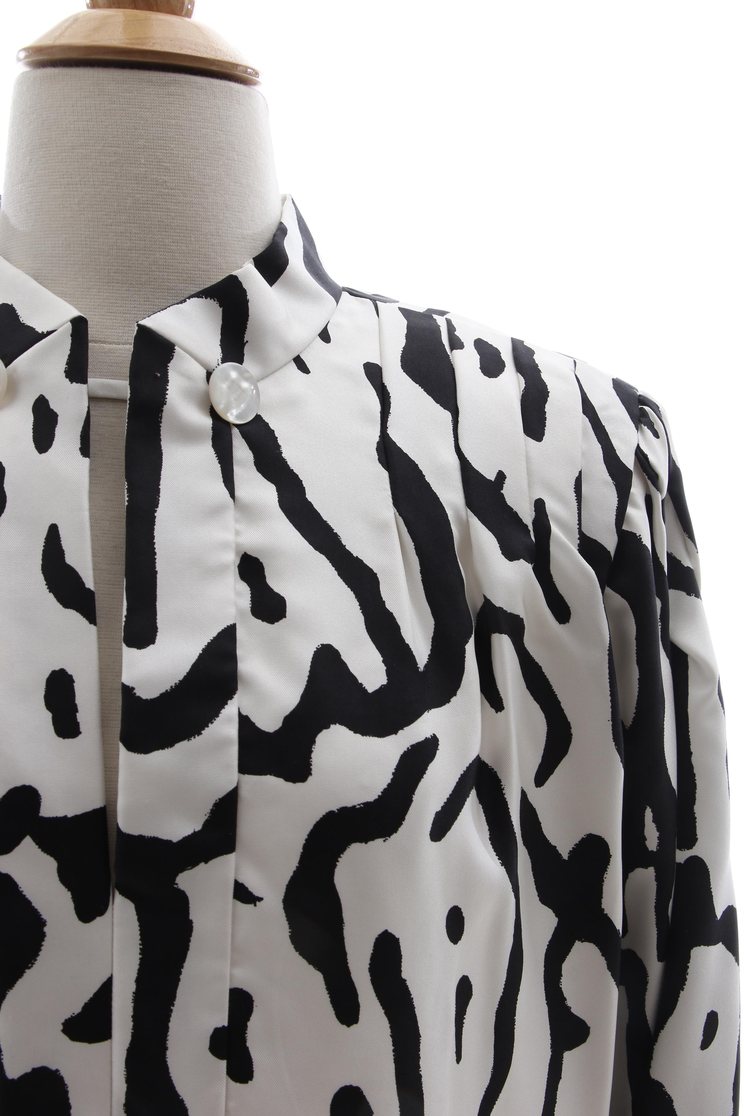 Pauline Trigère Black and White Abstract Print Silk Dress
