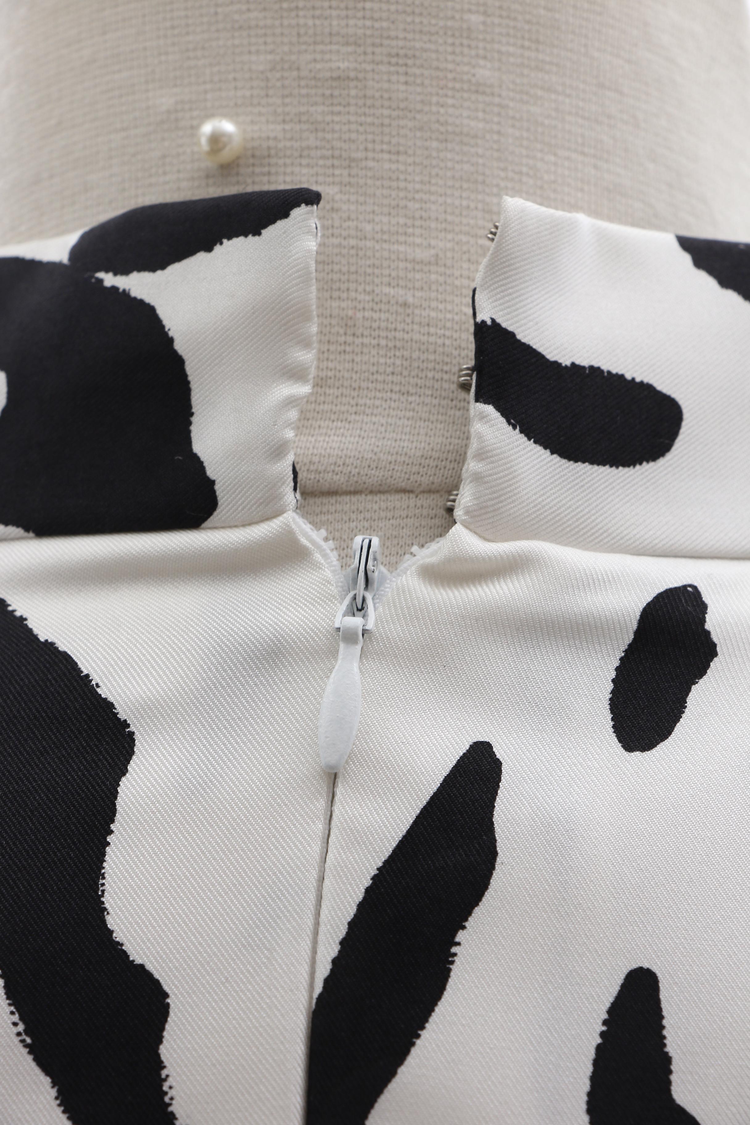 Pauline Trigère Black and White Abstract Print Silk Dress