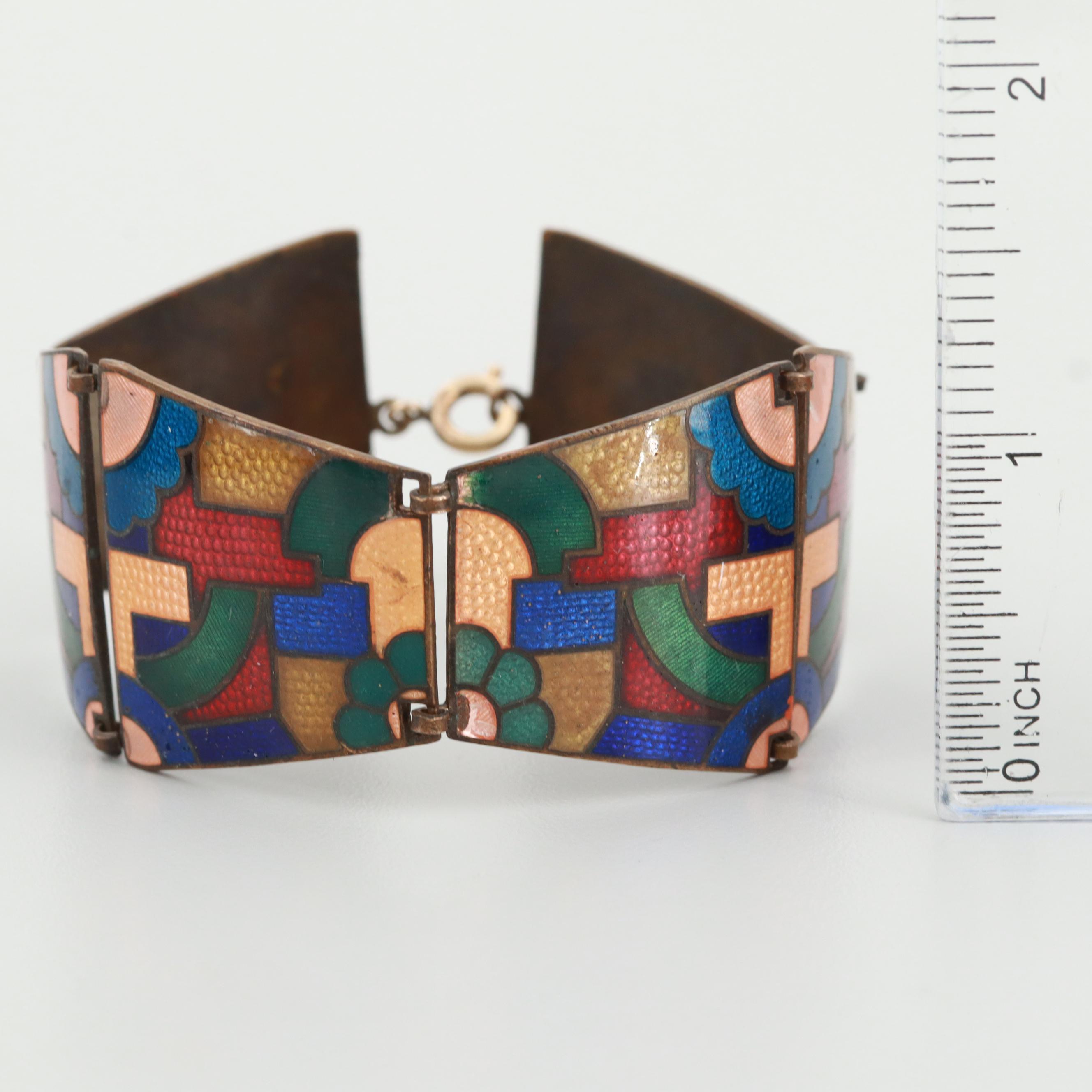 Art Deco Czechoslovakian Gold Tone Enamel Bracelet