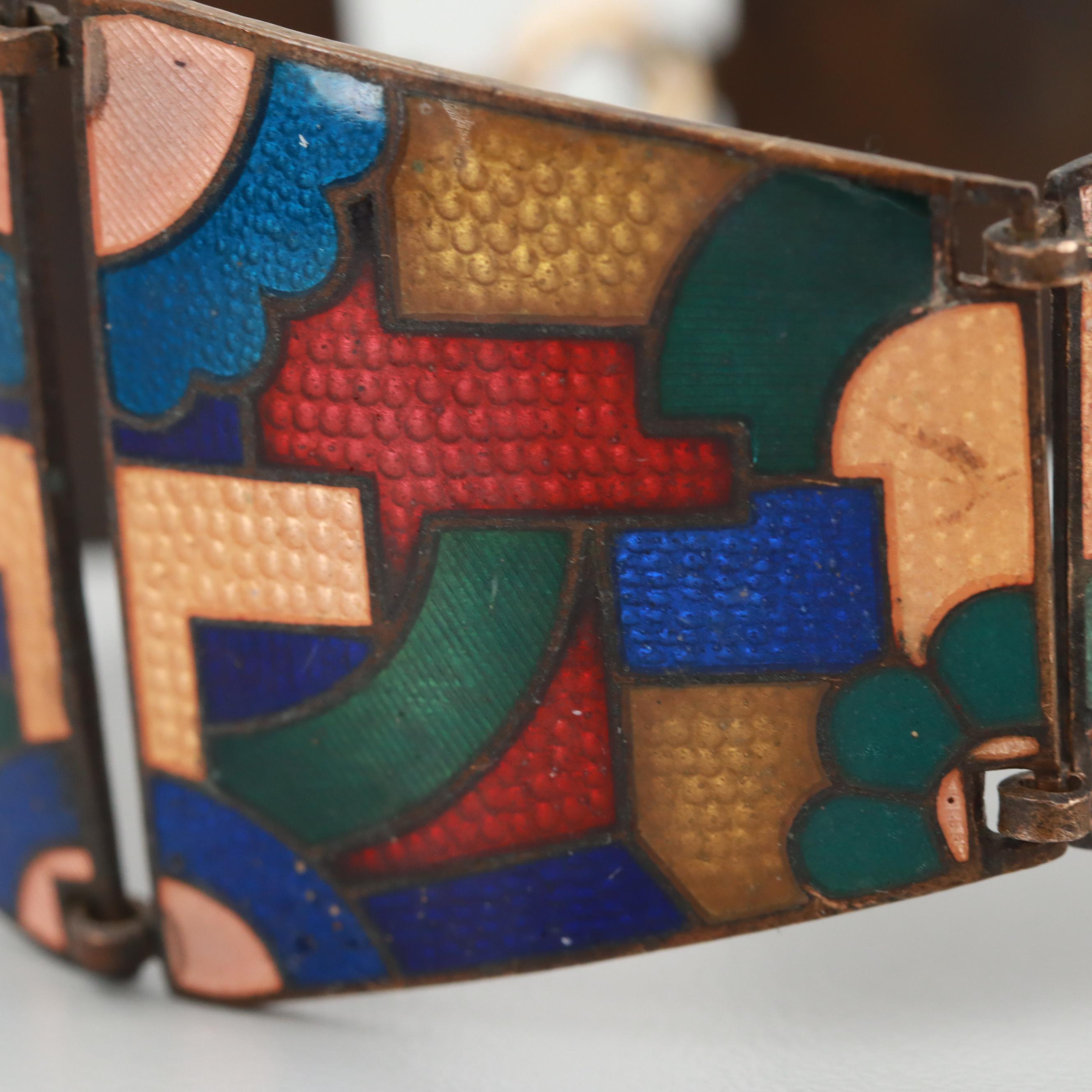 Art Deco Czechoslovakian Gold Tone Enamel Bracelet