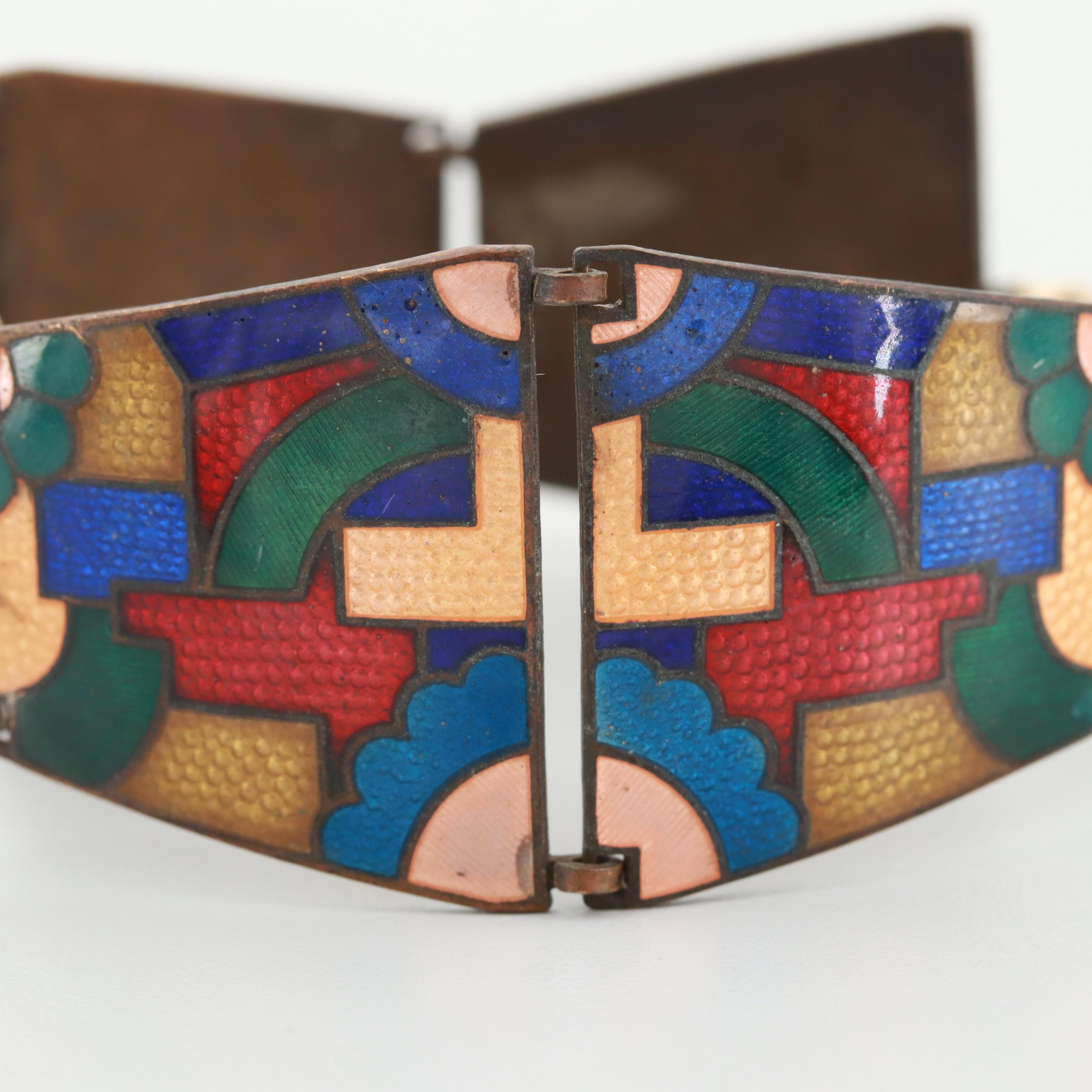 Art Deco Czechoslovakian Gold Tone Enamel Bracelet
