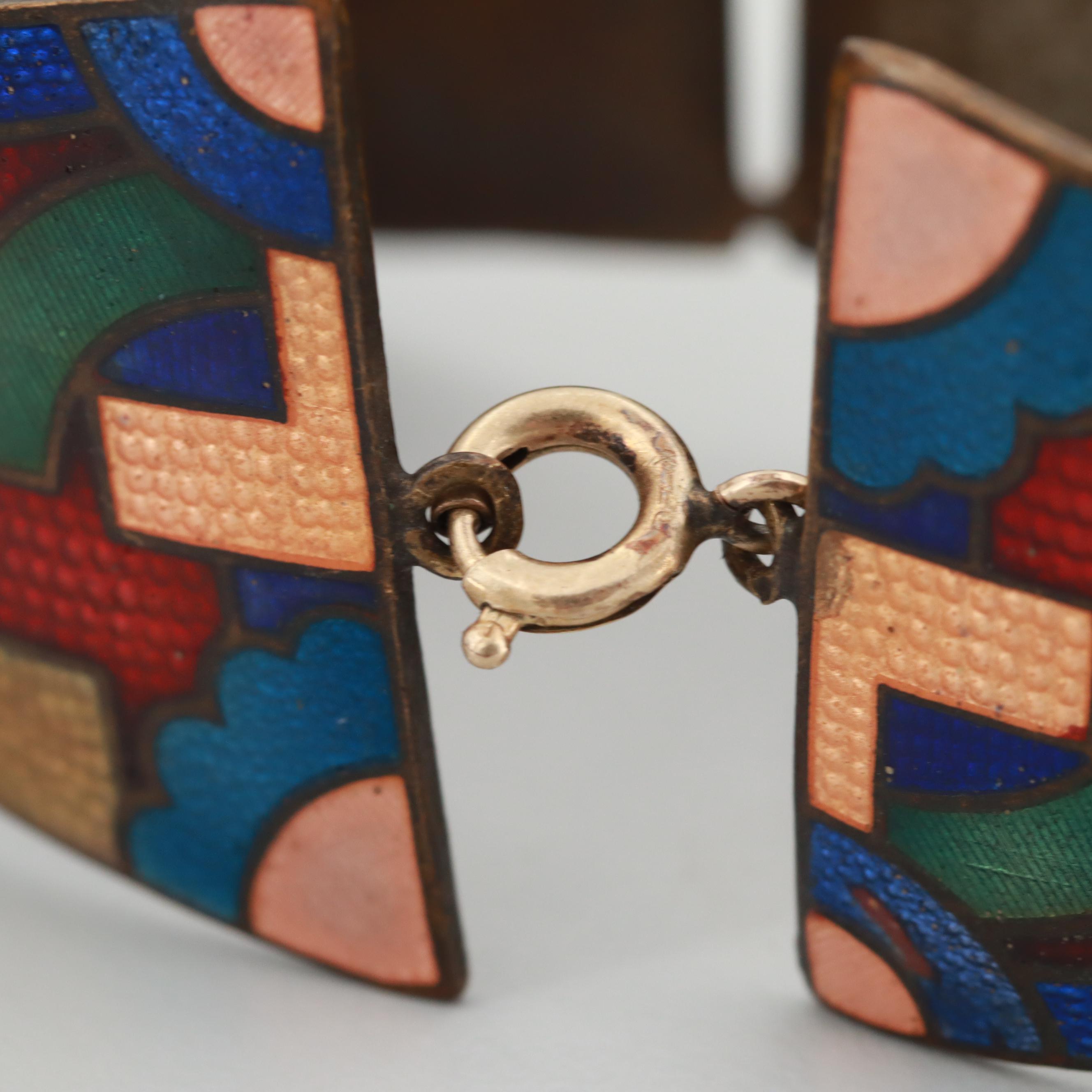 Art Deco Czechoslovakian Gold Tone Enamel Bracelet