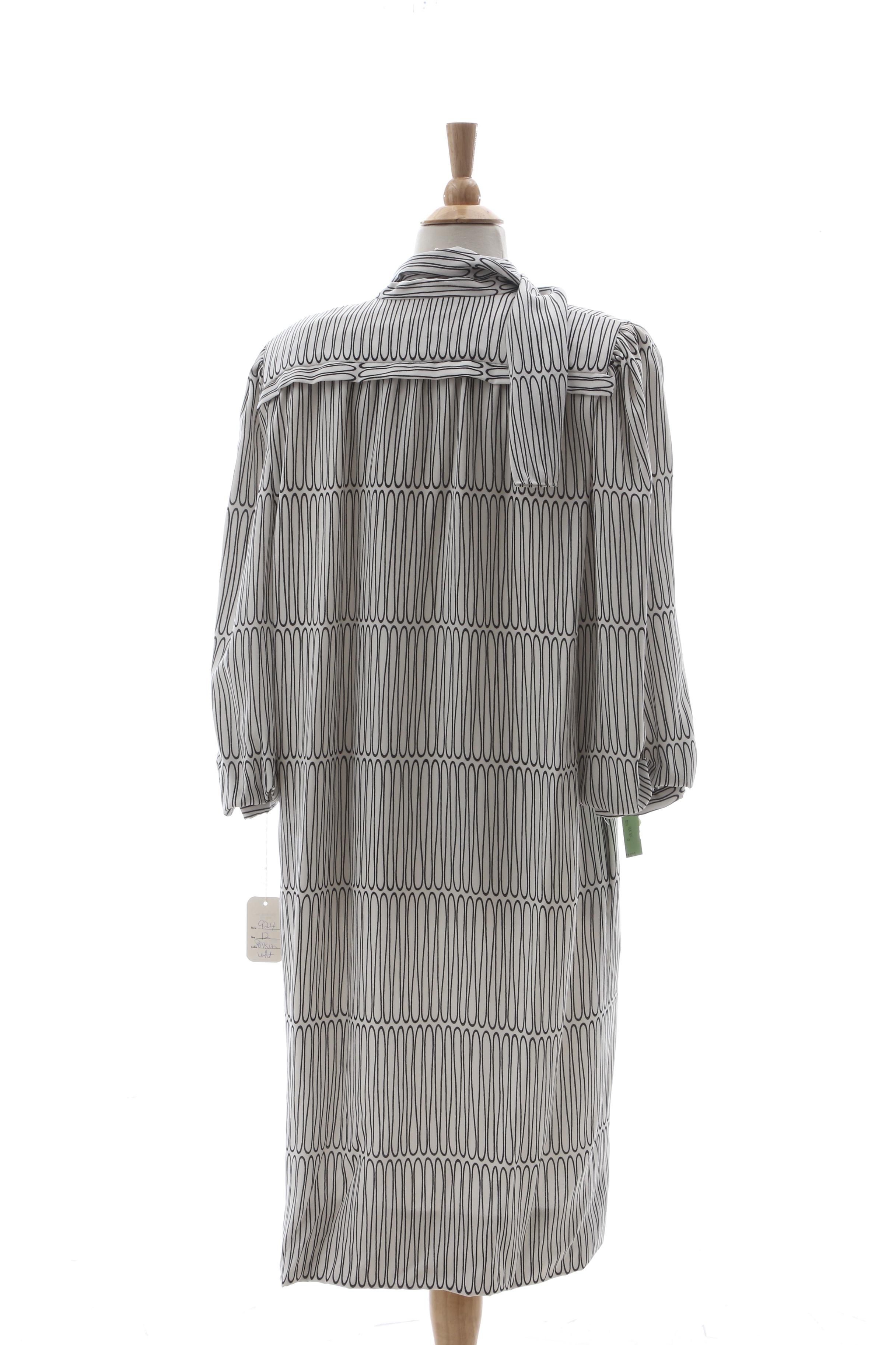 Pauline Trigère White Geometric Print Silk Dress