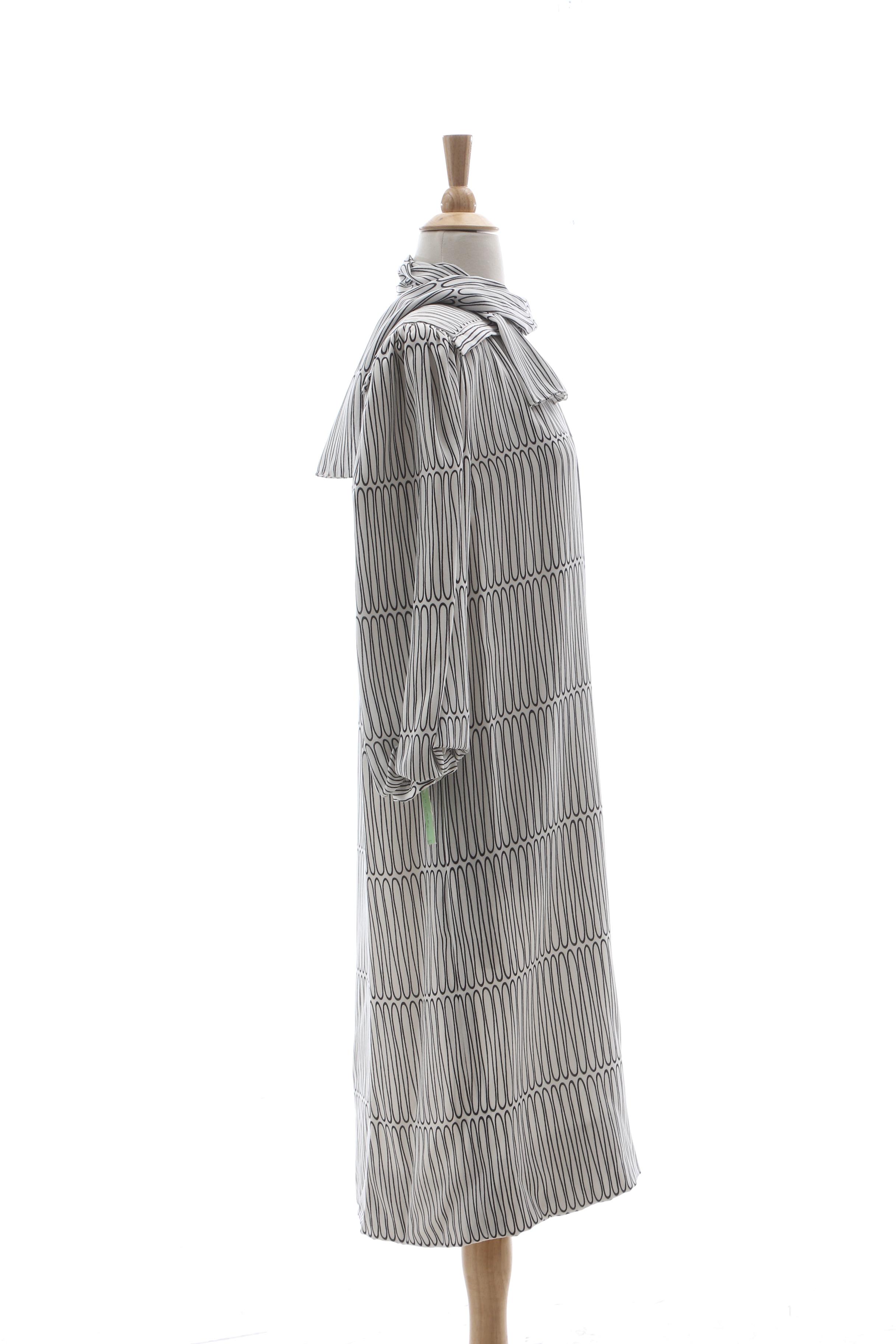 Pauline Trigère White Geometric Print Silk Dress