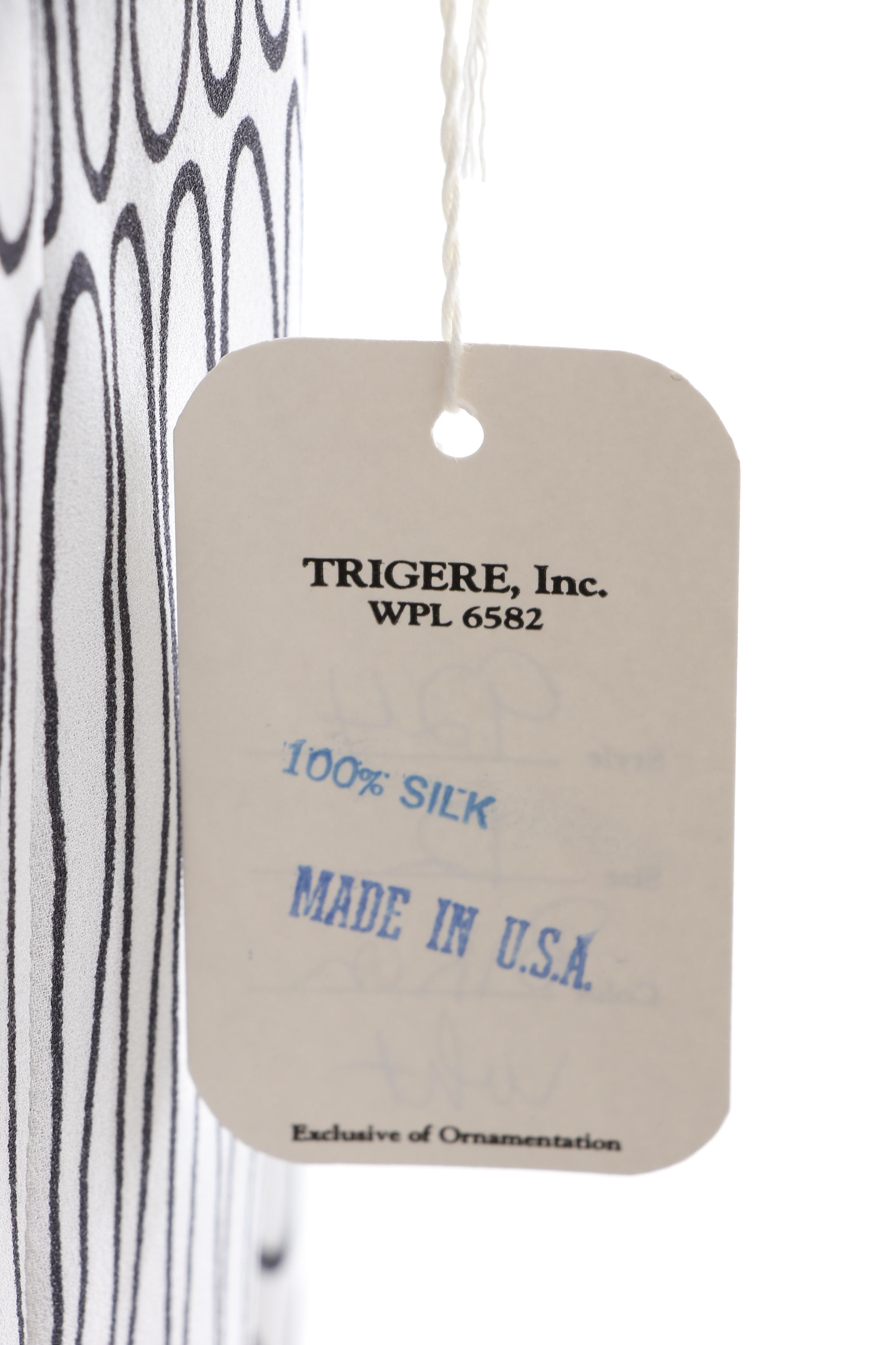 Pauline Trigère White Geometric Print Silk Dress