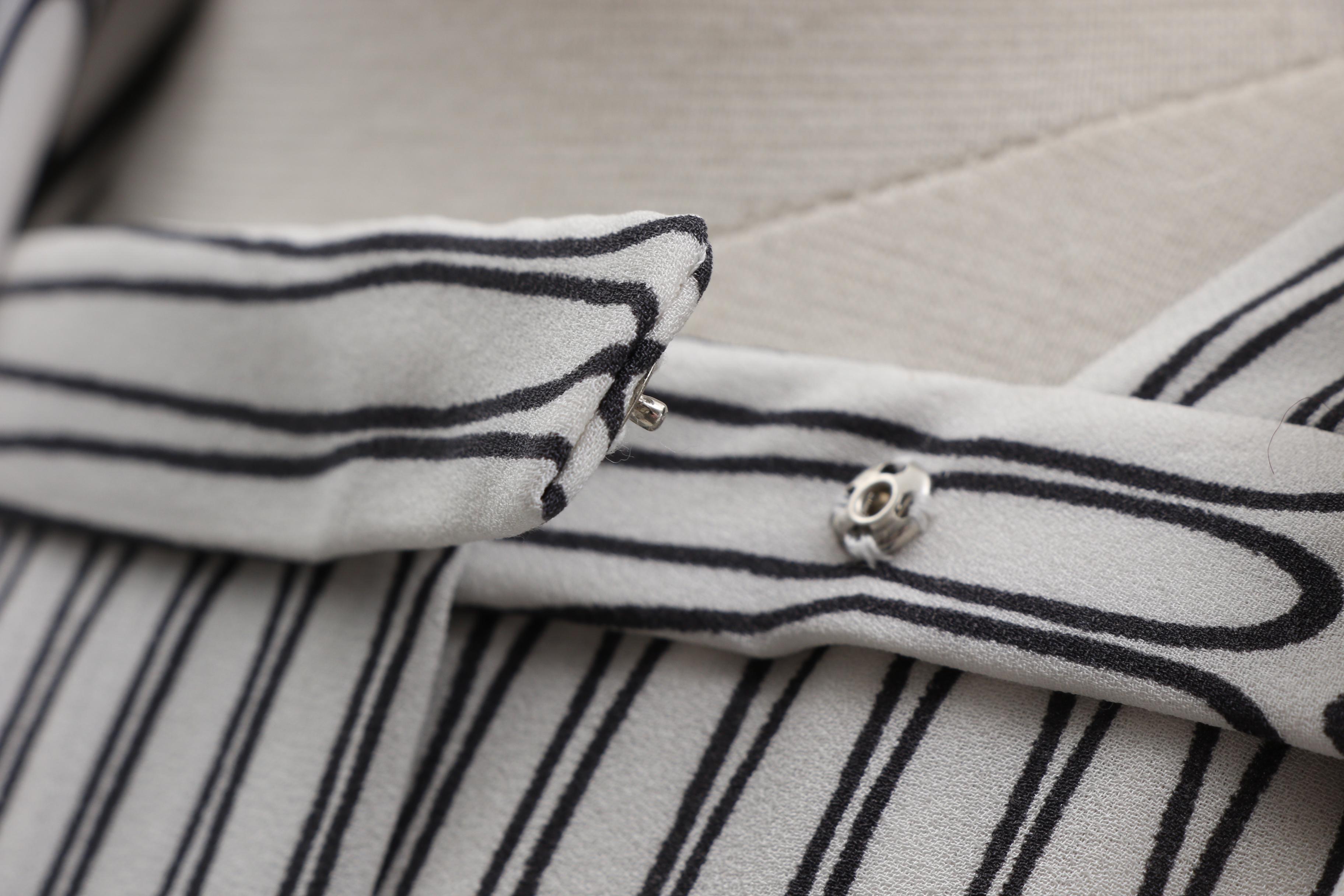 Pauline Trigère White Geometric Print Silk Dress