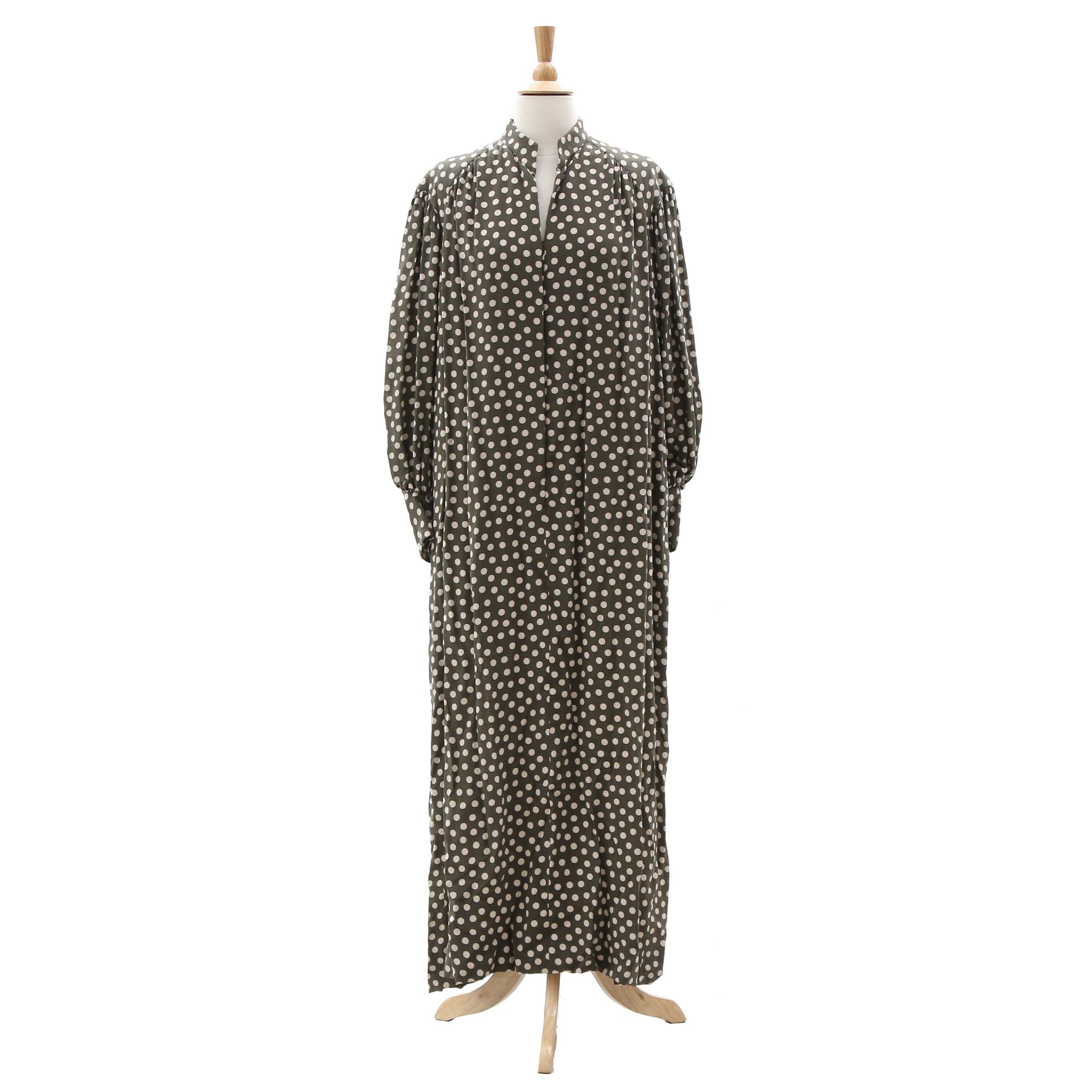 Pauline Trigère Green Polka Dot Print Silk Dress