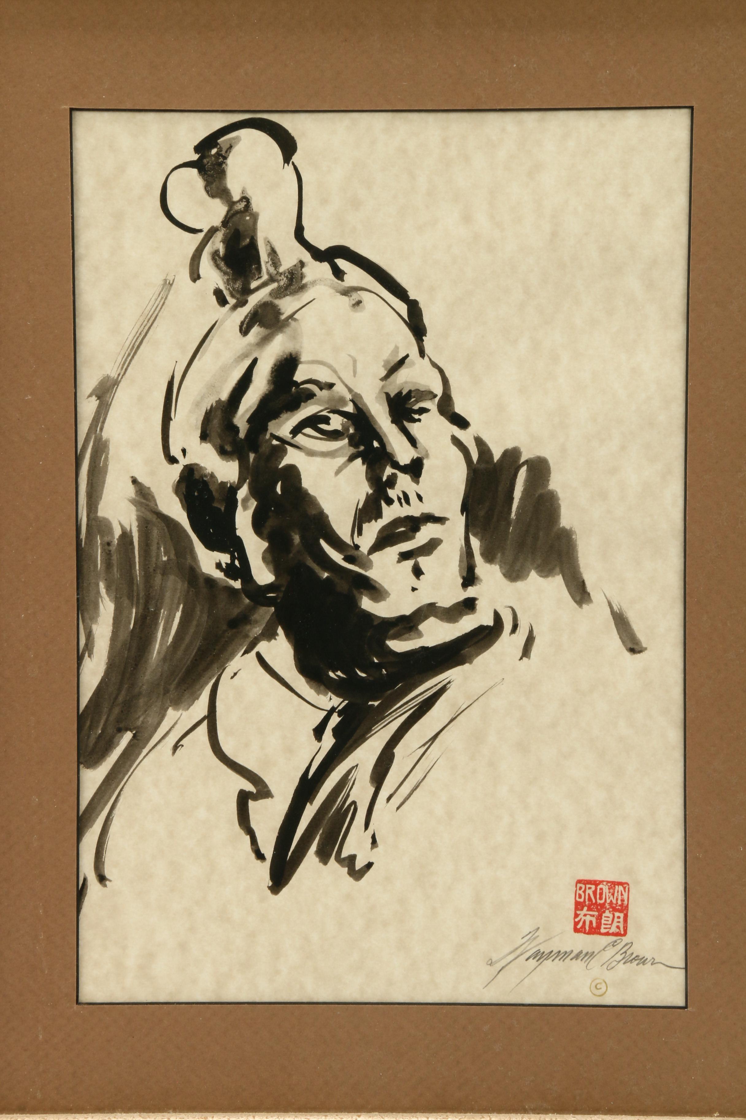Waymon E. Brown Ink Drawing of Portrait