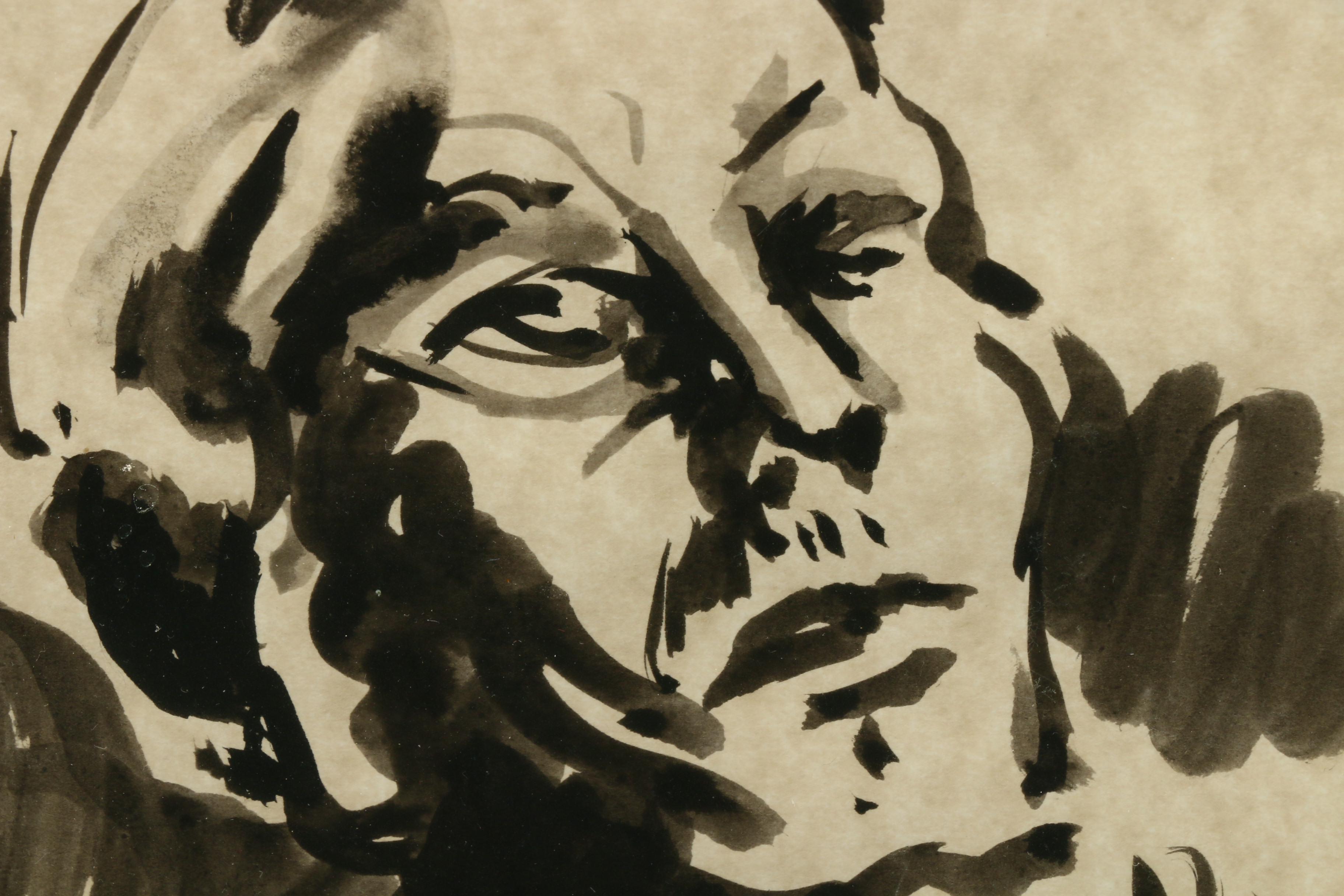 Waymon E. Brown Ink Drawing of Portrait